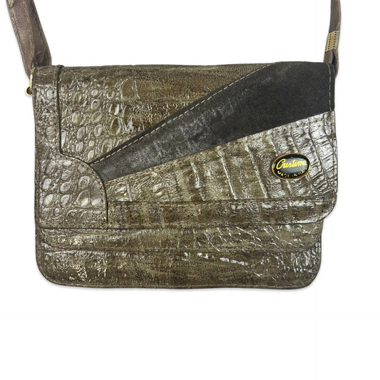 Vintage Green Croc Crocodile Small Crossbody Handbag