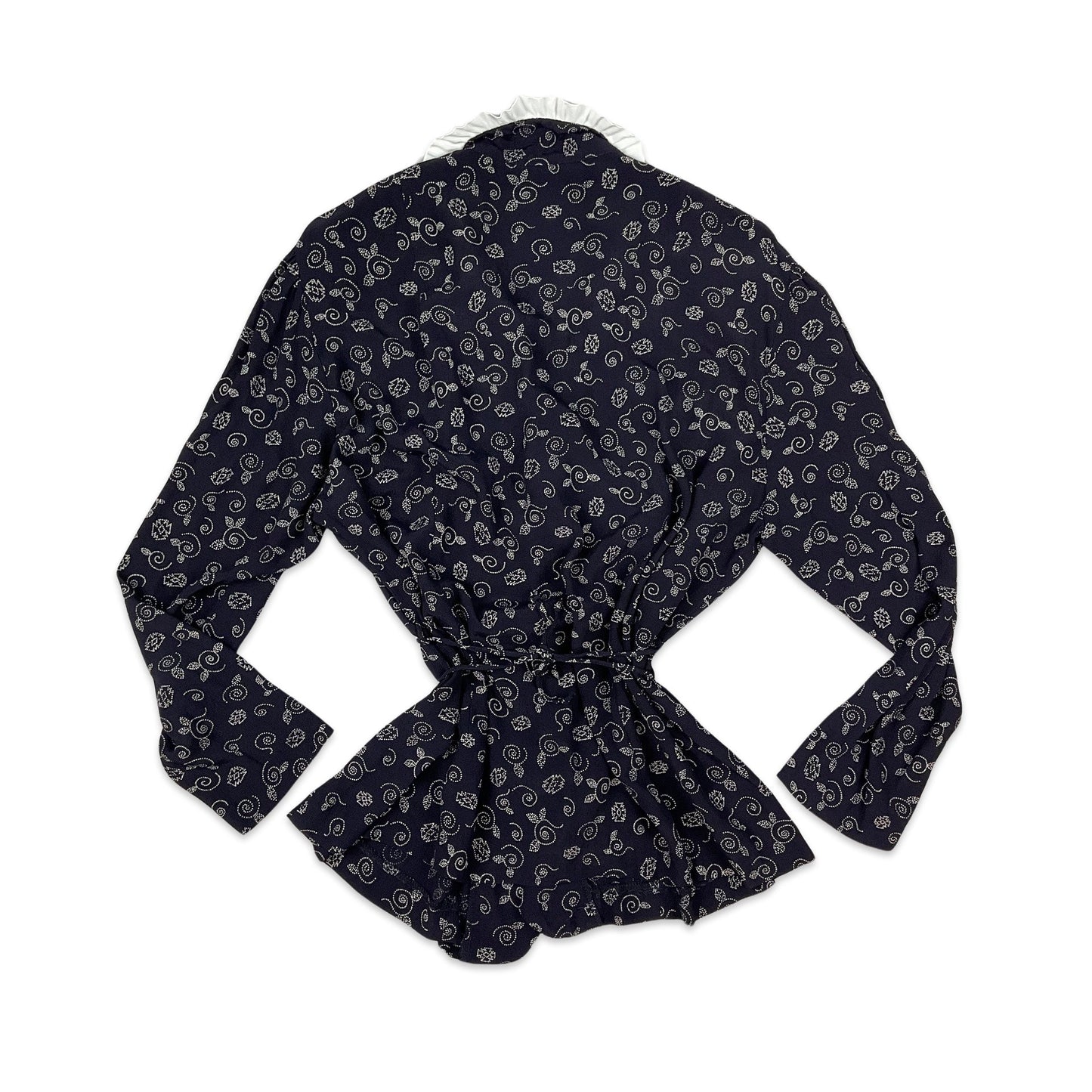 Vintage 80s 90s Navy Patterned Blouse 14