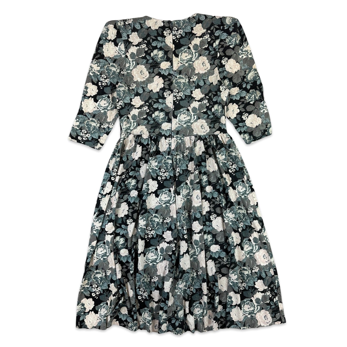 80s Vintage Black White Floral Dress 8