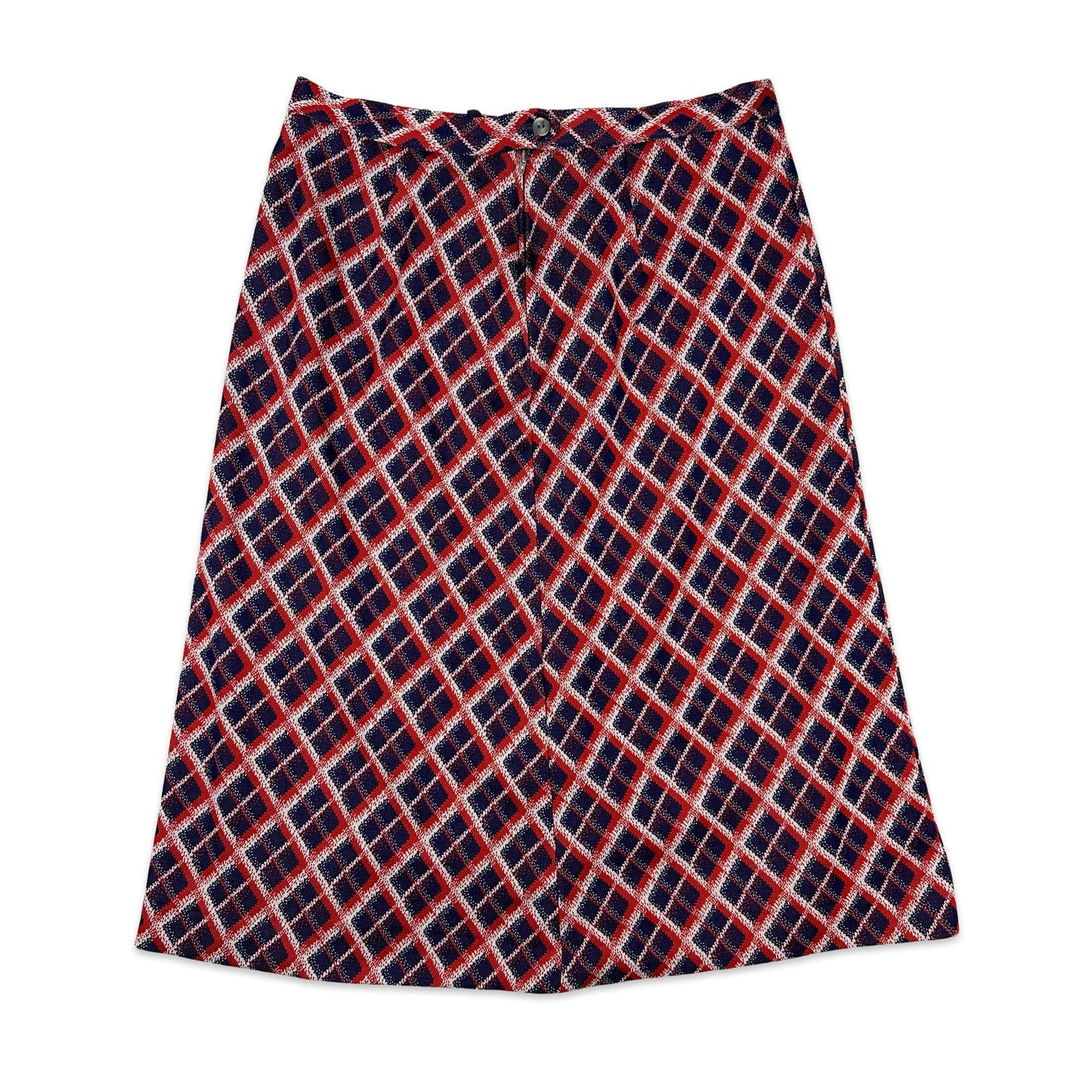 70s Vintage Red & White Argyle Midi Skirt 12/14