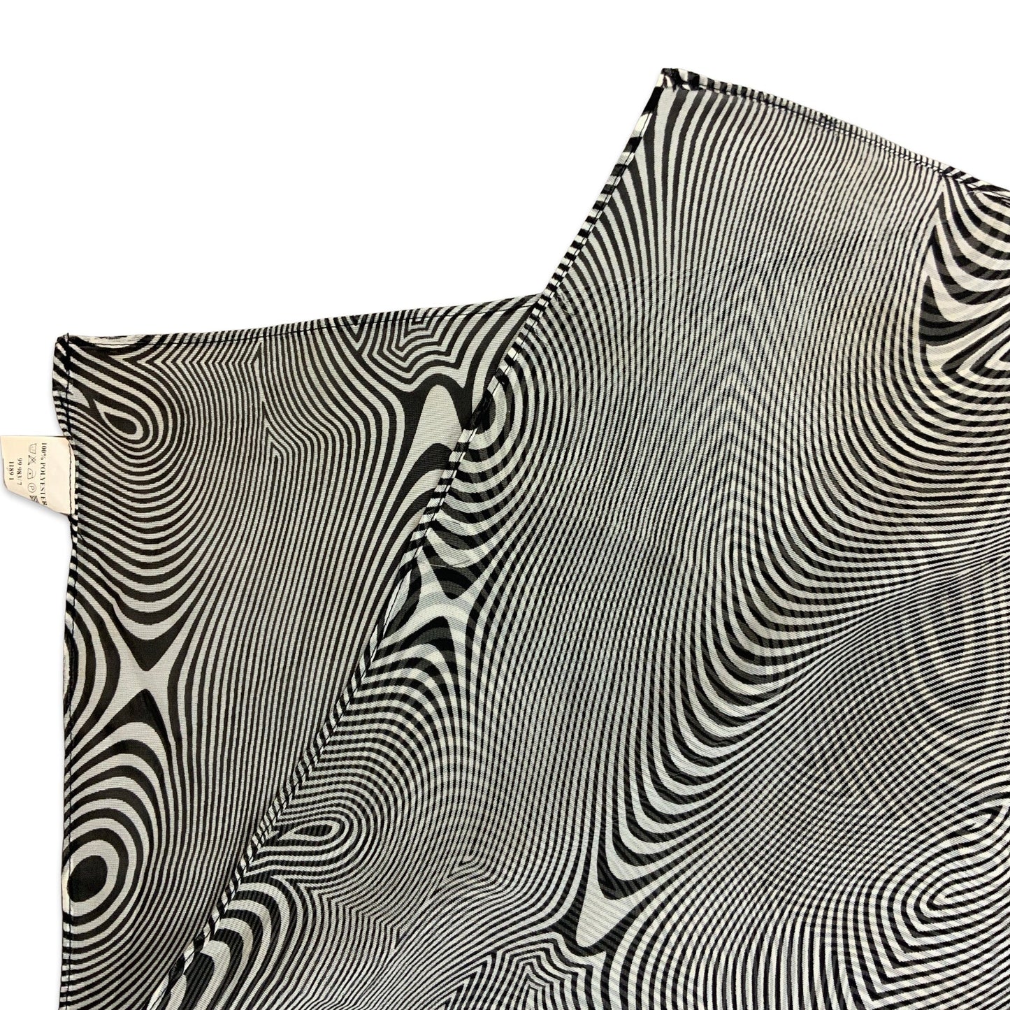 Vintage Y2K Black White Sheer Psychedelic Op Art Print Scarf