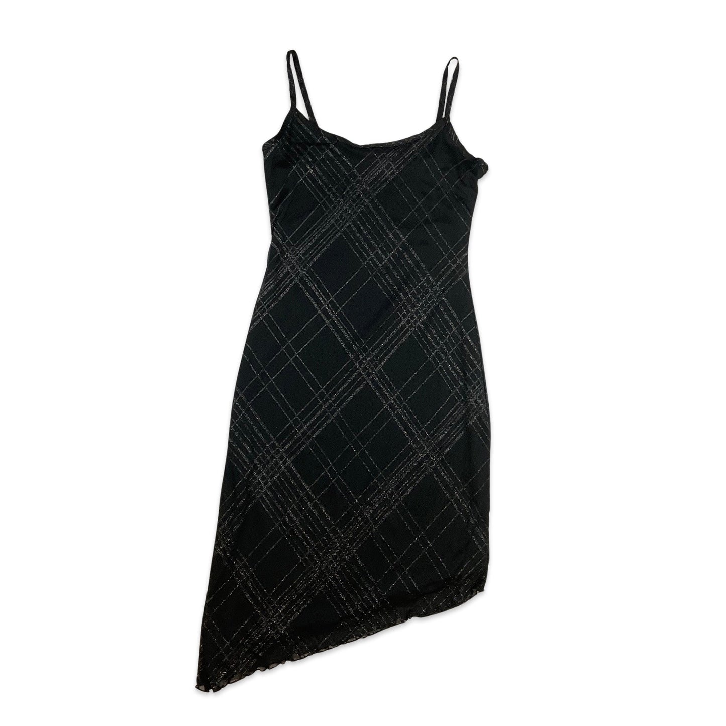 Vintage 90s Black Strappy Lurex Midi Dress 10
