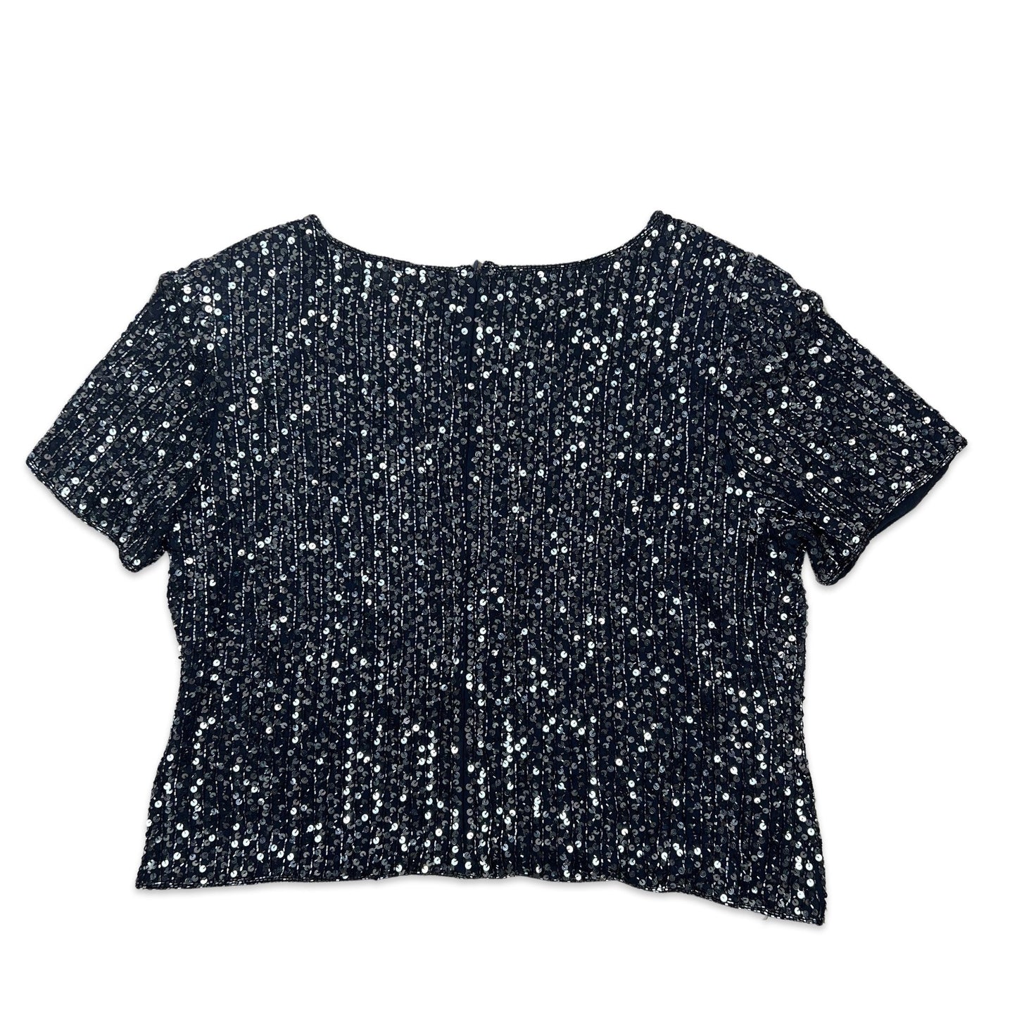 Vintage 80s Oversized Boxy Sequin Blouse Blue Silver 12 14