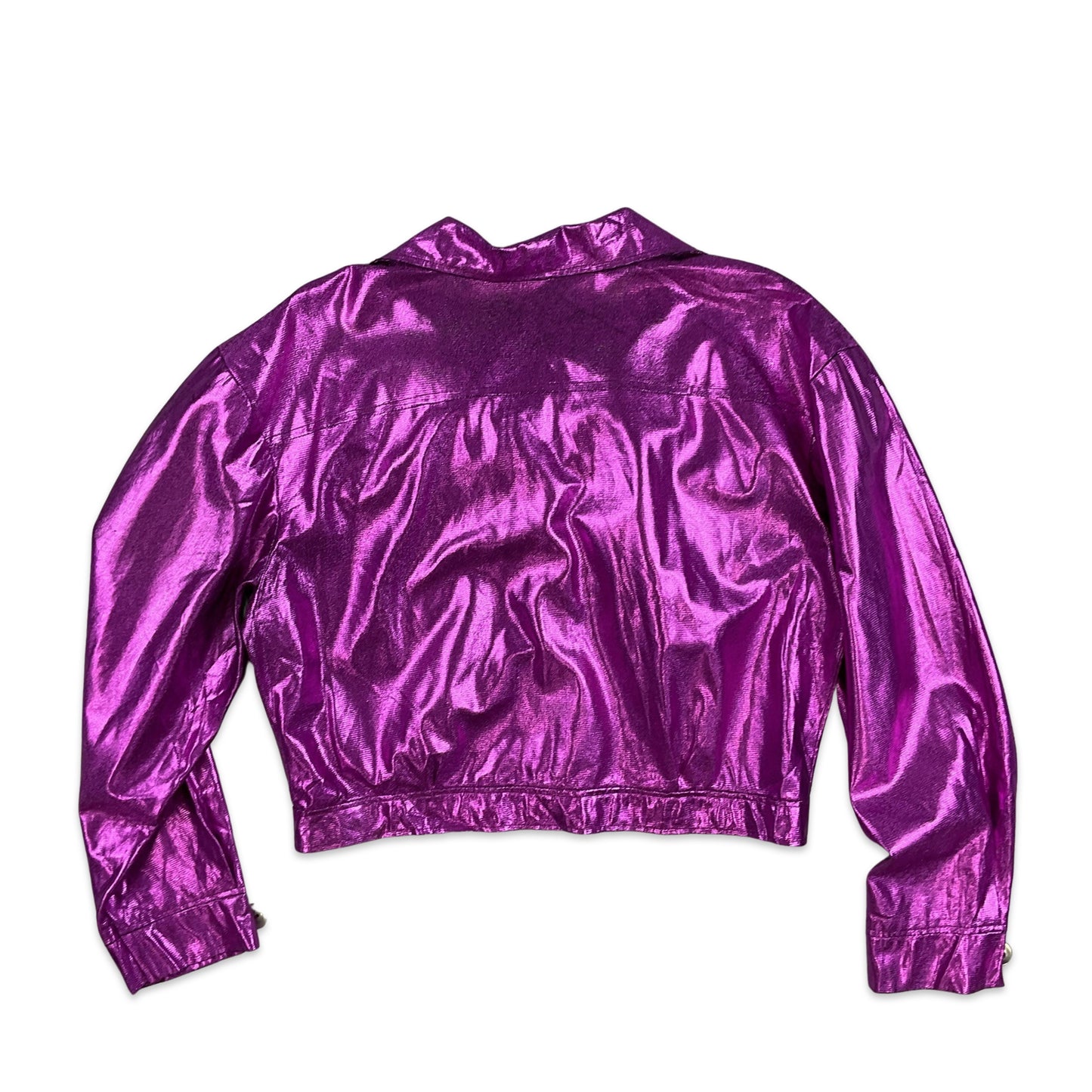 VTG 80S 90S Metallic Bright Pink Lamé Disco Dagger Collar Blouse Shacket 10 12 14