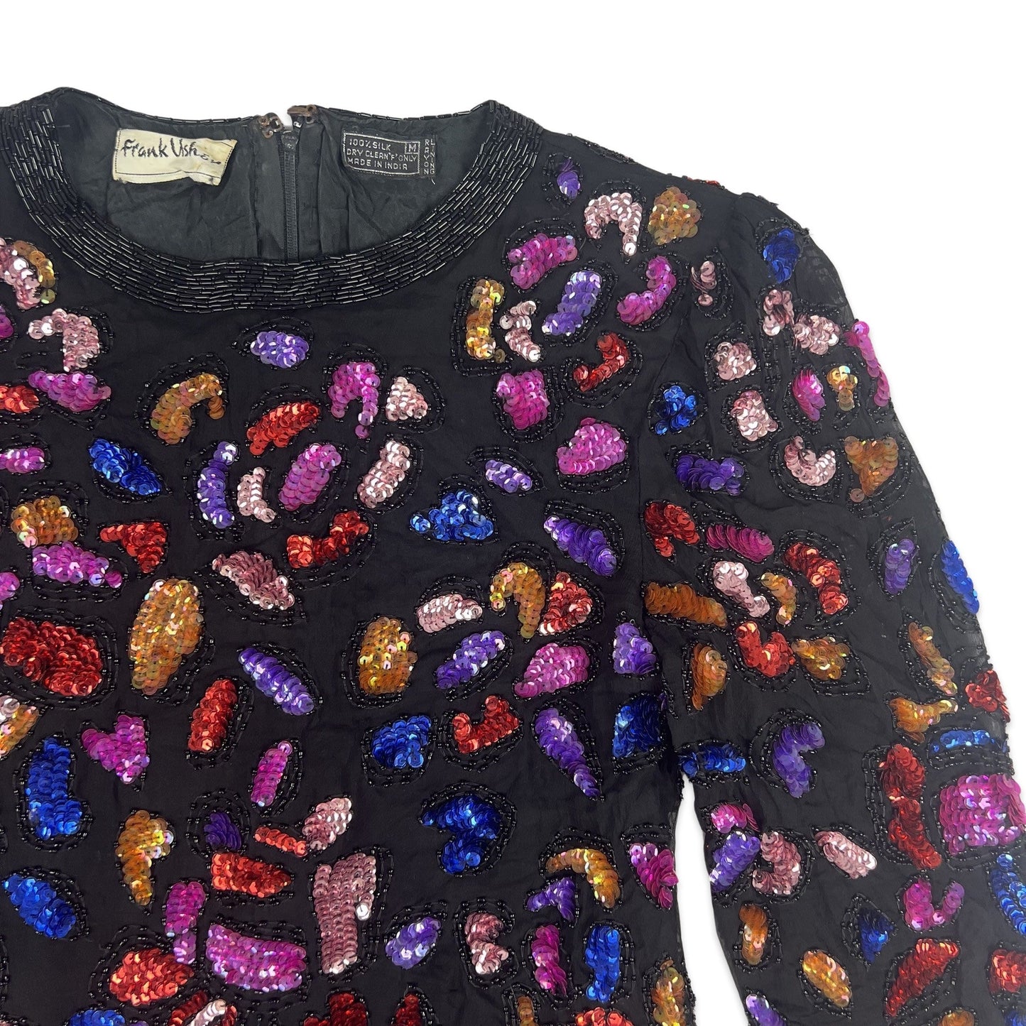 Vintage 80s Sequin Blouse Black Pink Blue Red 10 12