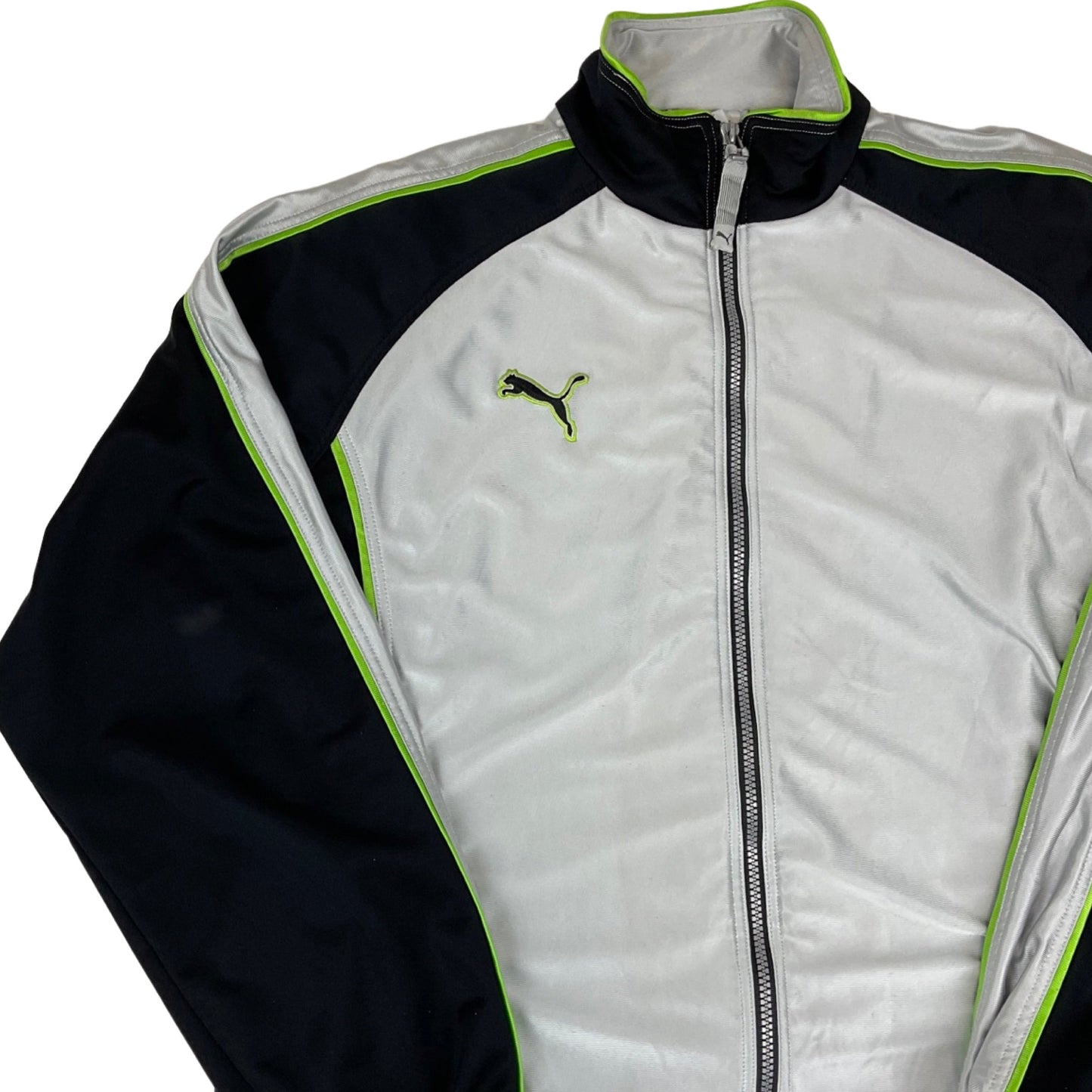 Vintage 90s Puma Silver Black Sports Track Jacket L XL