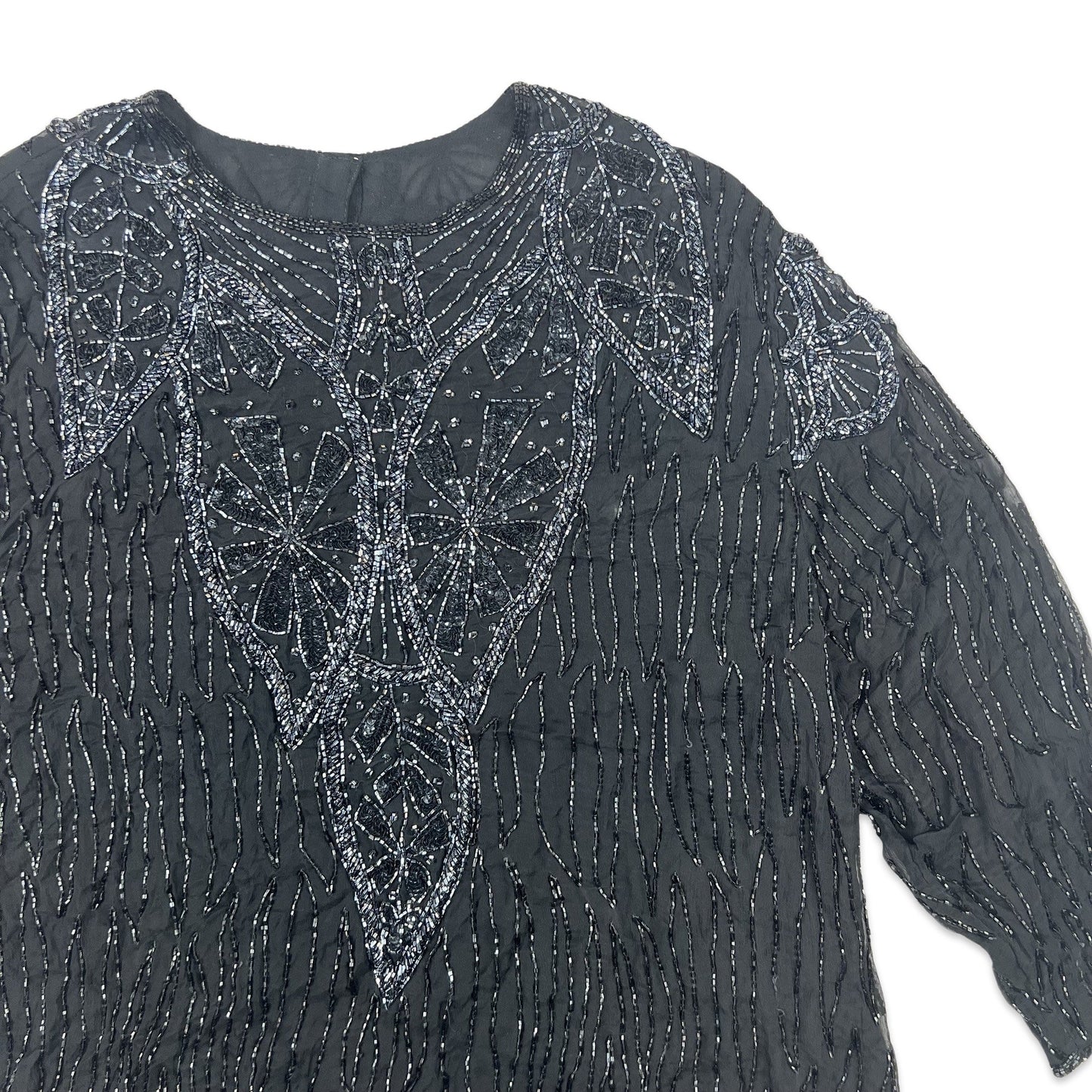 Vintage 80s Oversized Boxy Semi Sheer Sequin Blouse 14