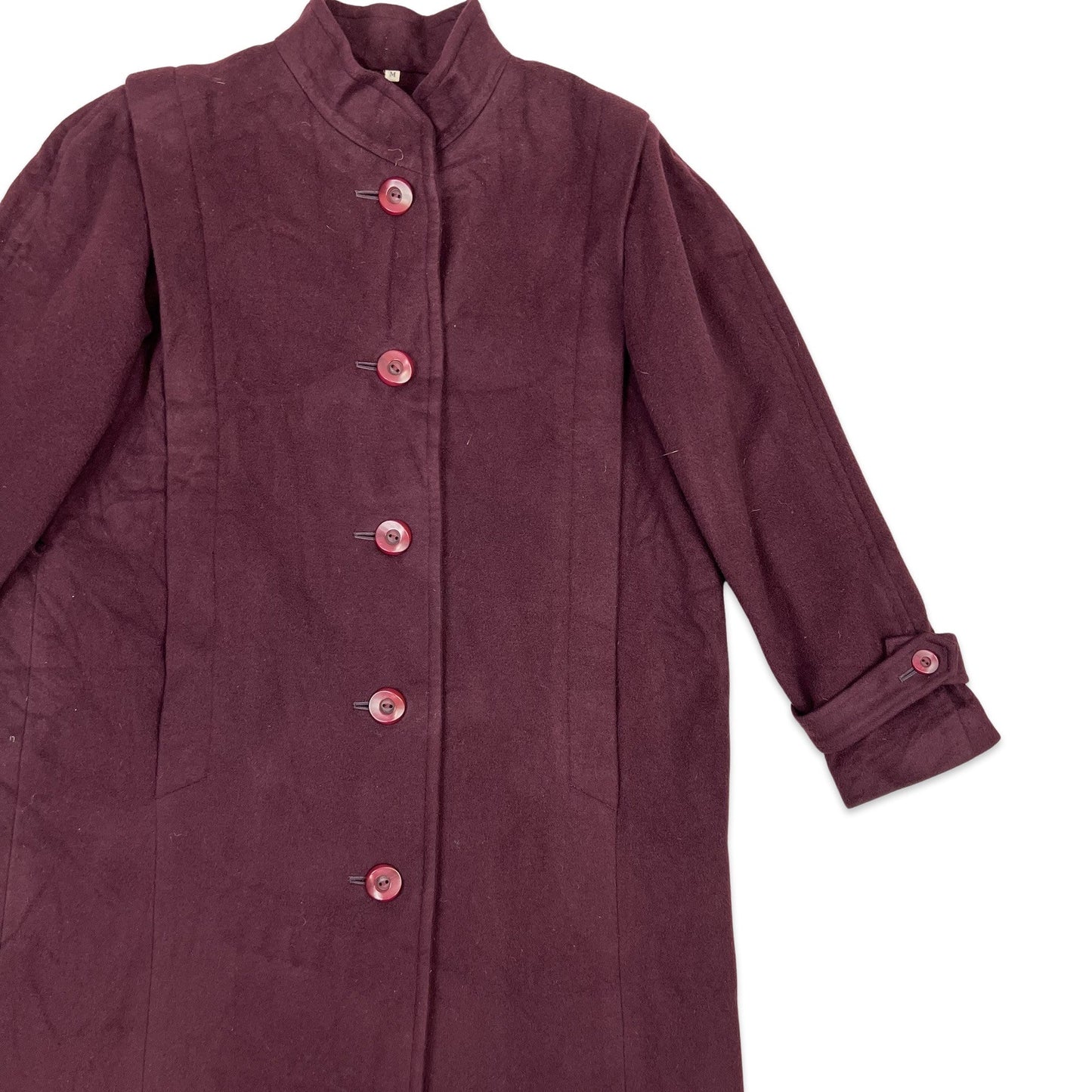Vintage 80s Wool Longline Duster Coat Burgundy 12 14 16