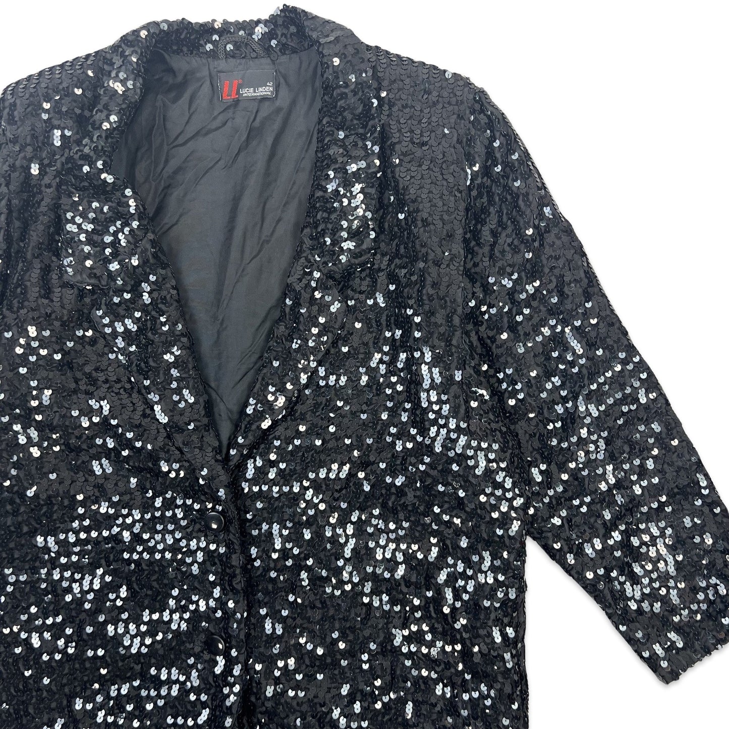 Vintage 80s Sequin Blazer Jacket Black 14 16