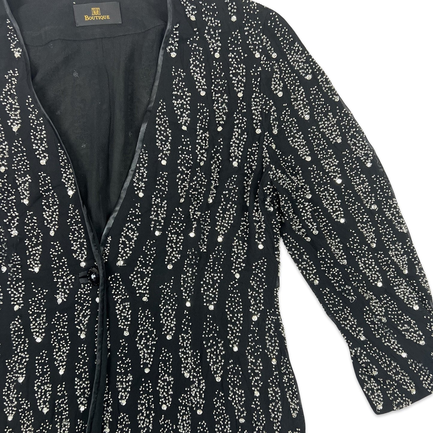 Vintage 80s Sequin Jacket Black Silver 12