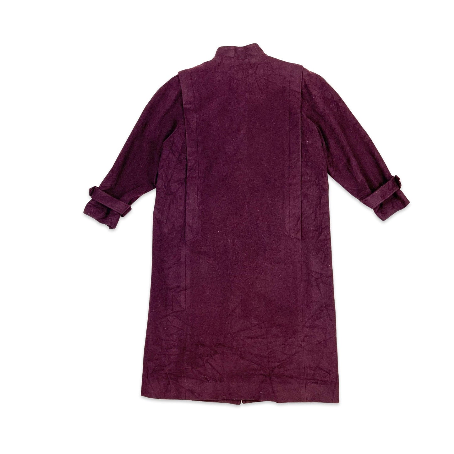Vintage 80s Wool Longline Duster Coat Burgundy 12 14 16