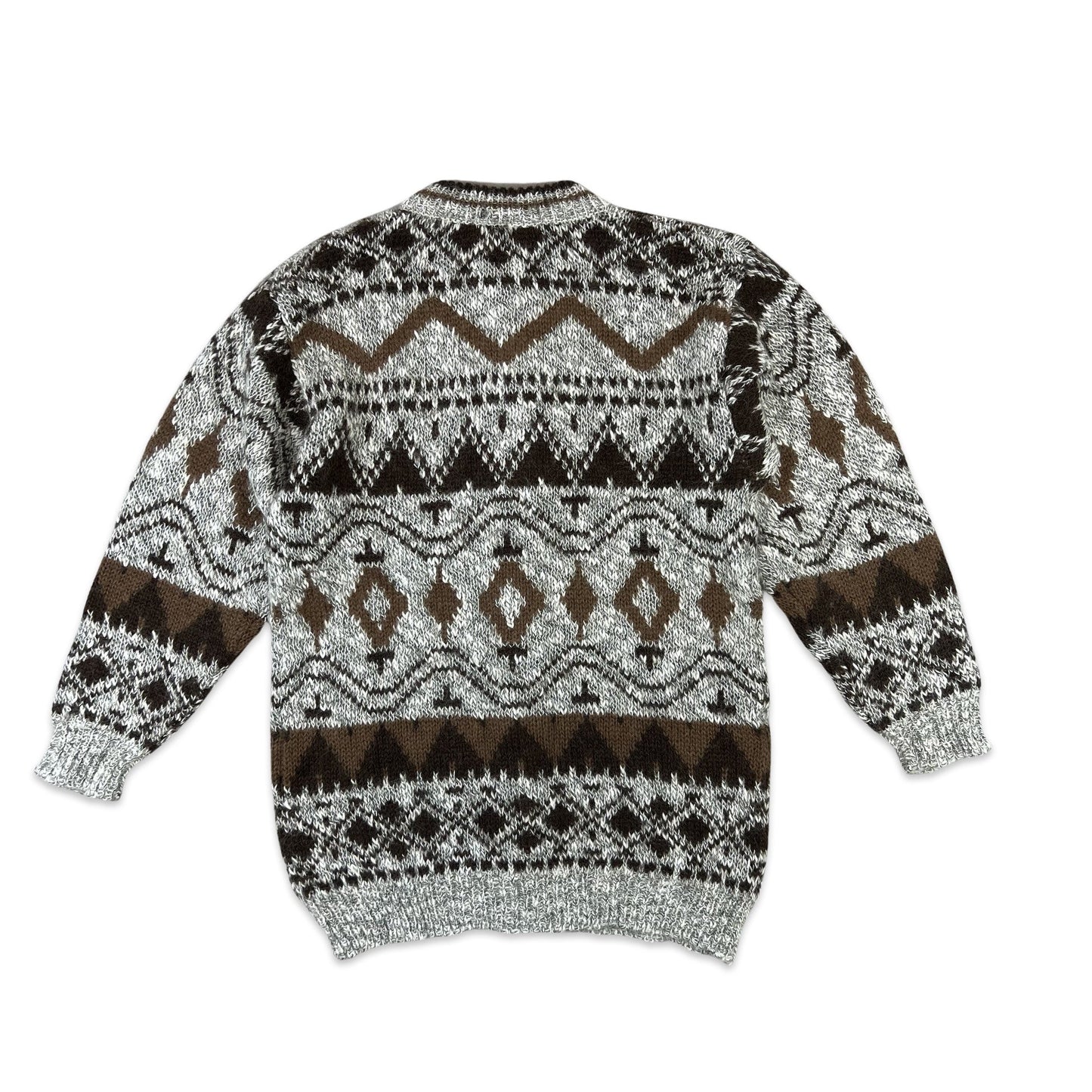 Vintage Mohair Cardigan Chevron Print Grey Brown 12 14 16