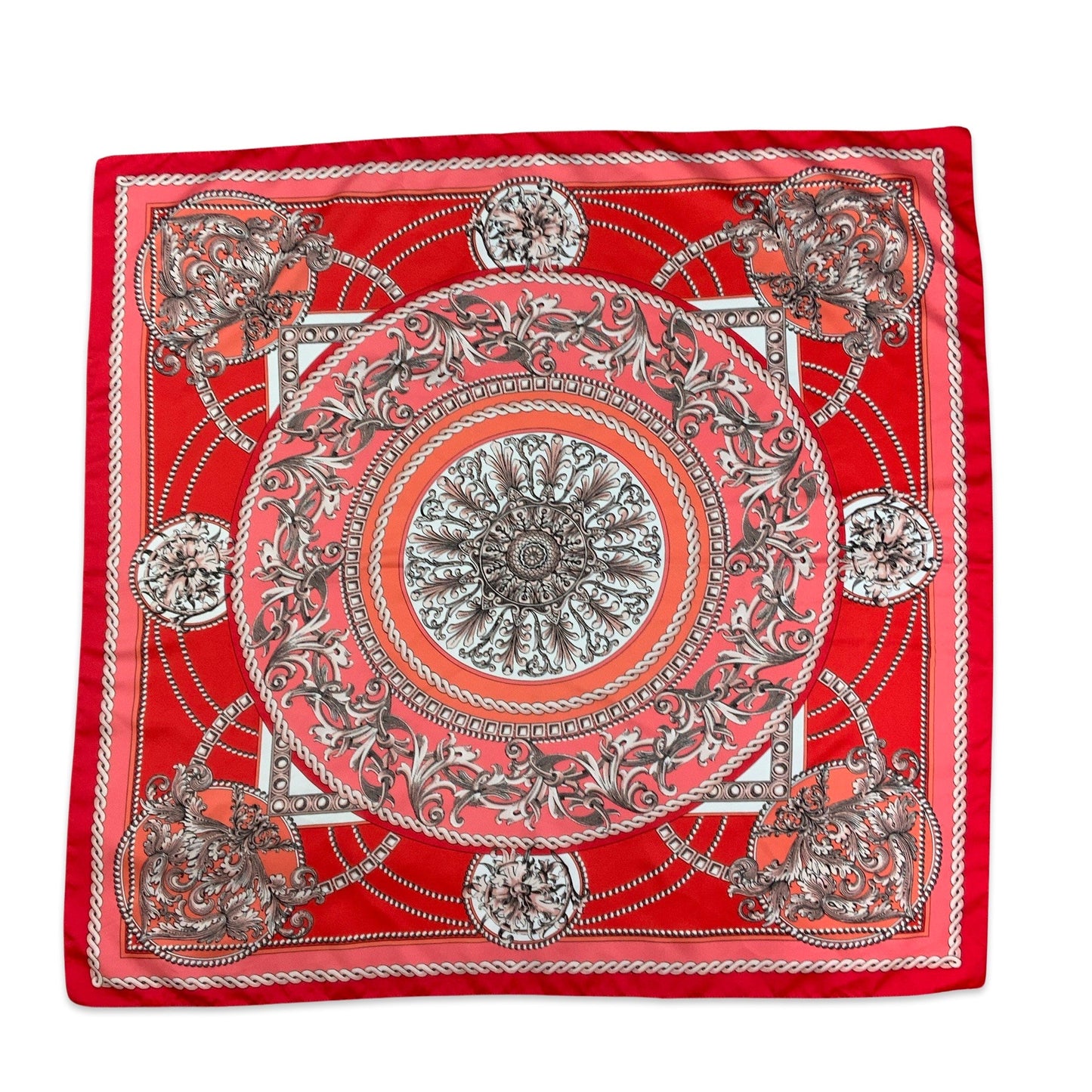 Vintage Red Orange Pink White Baroque Print Scarf