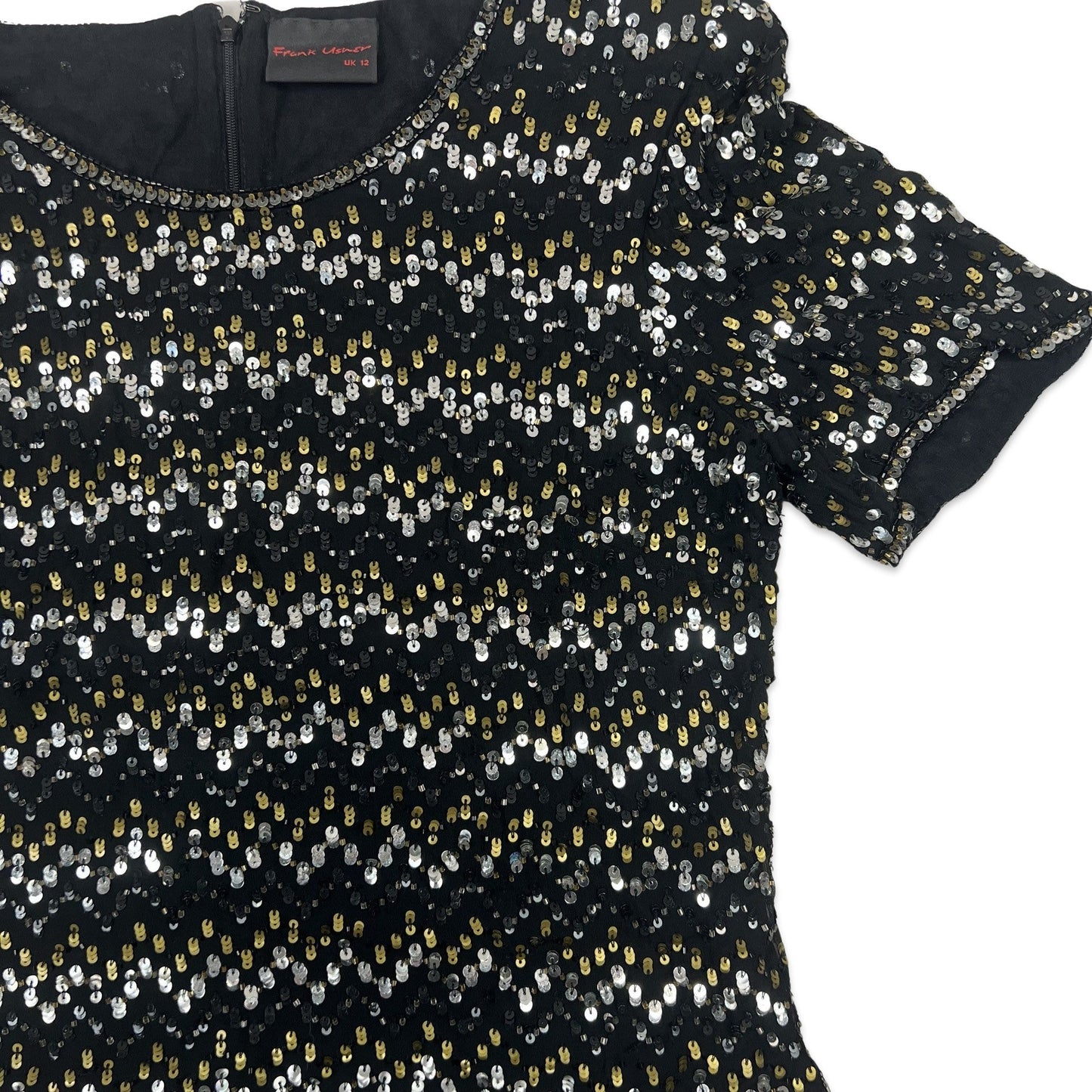 Vintage 80s Boxy Oversized Sequin Blouse Black Gold Silver 8 10