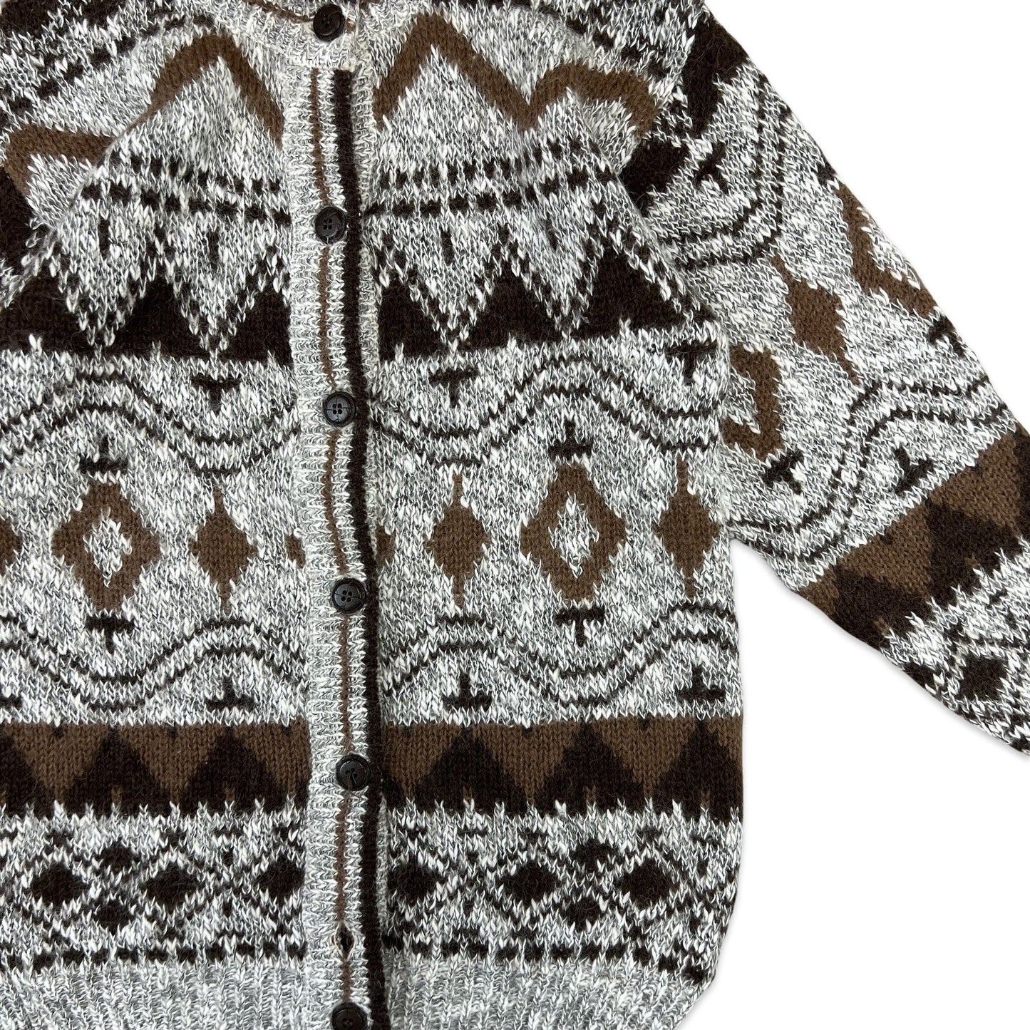 Vintage Mohair Cardigan Chevron Print Grey Brown 12 14 16