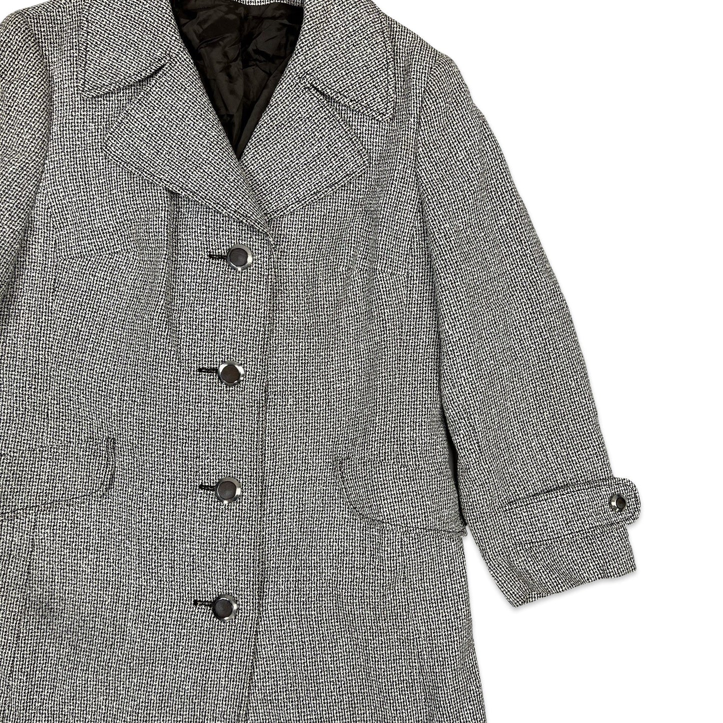 Vintage Wool Midi Coat Tweed Brown Cream 12 14