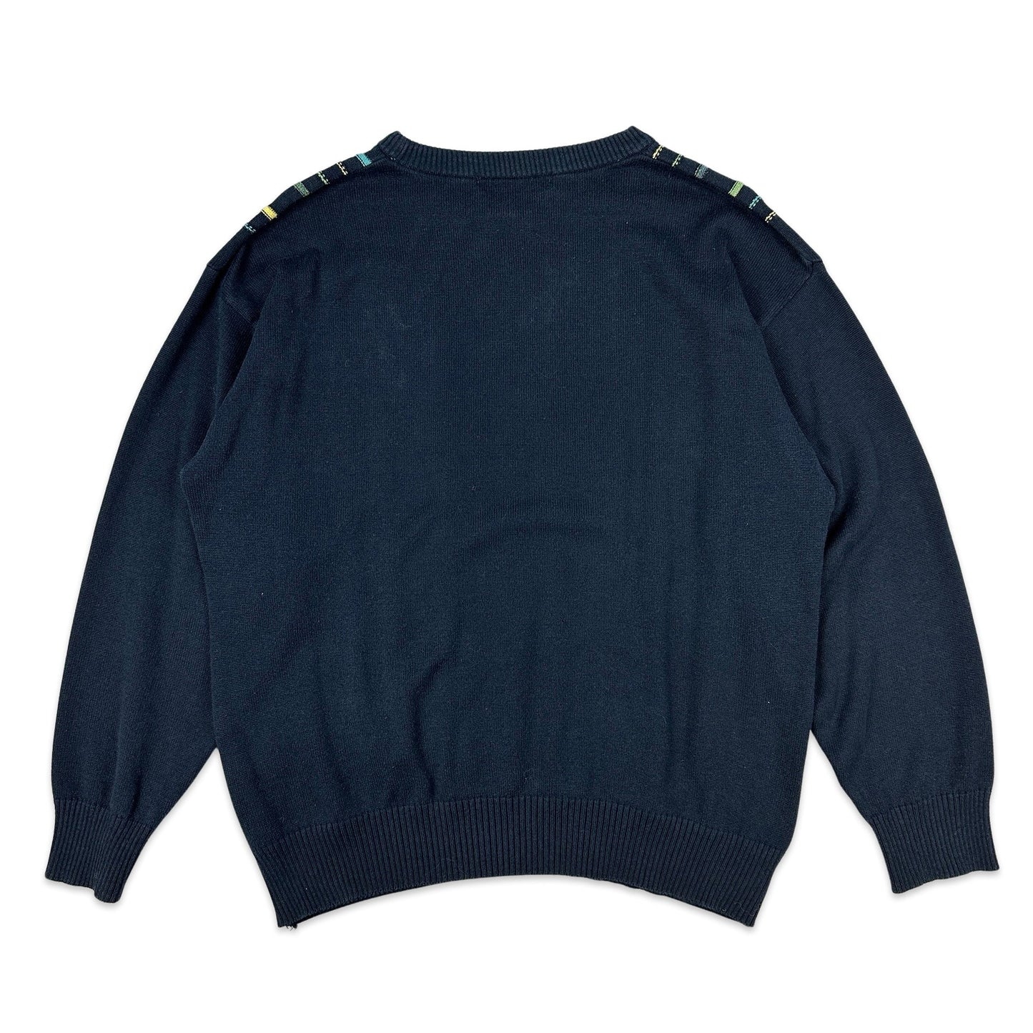 Vintage 90s Navy Blue Patterned Knit Jumper XL