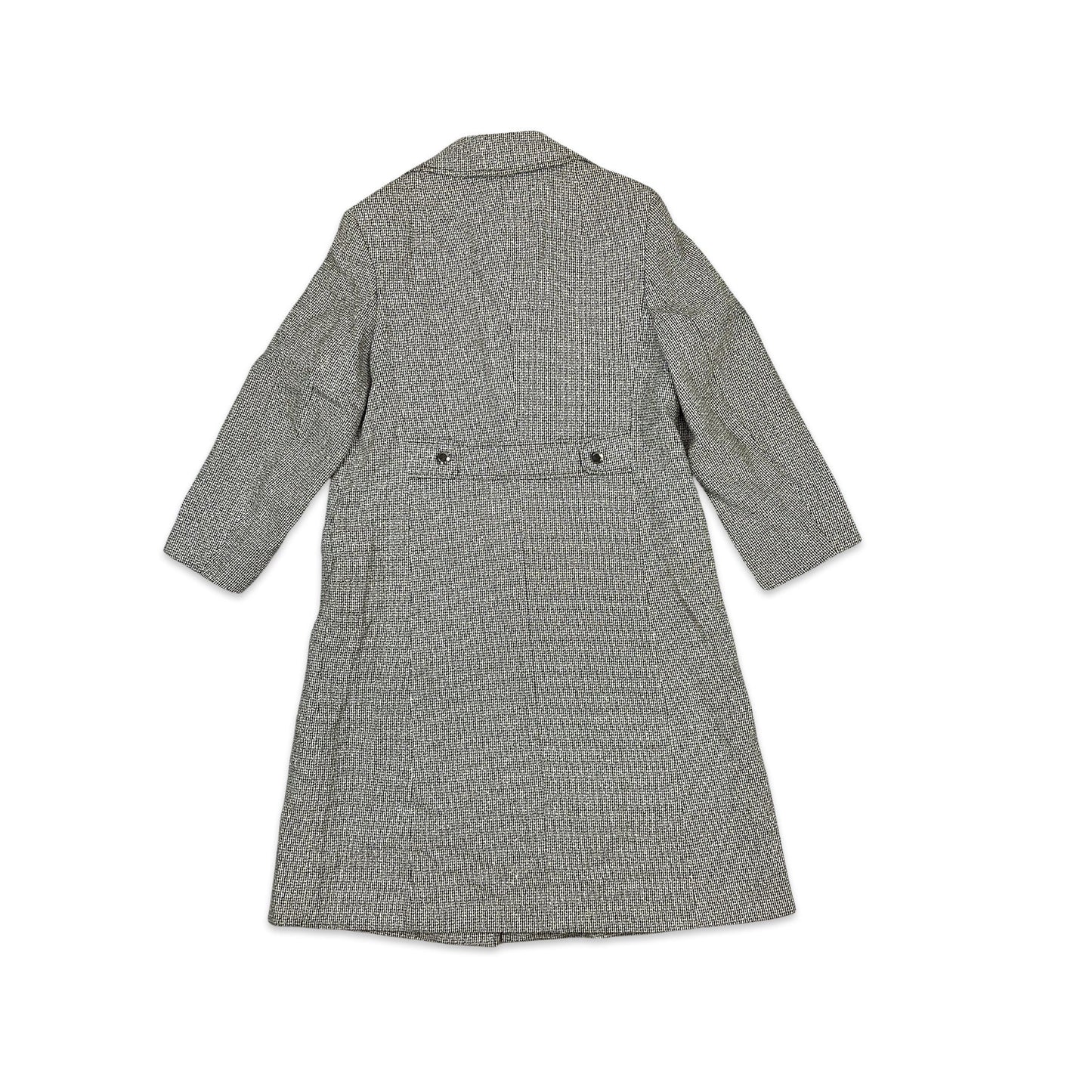 Vintage Wool Midi Coat Tweed Brown Cream 12 14