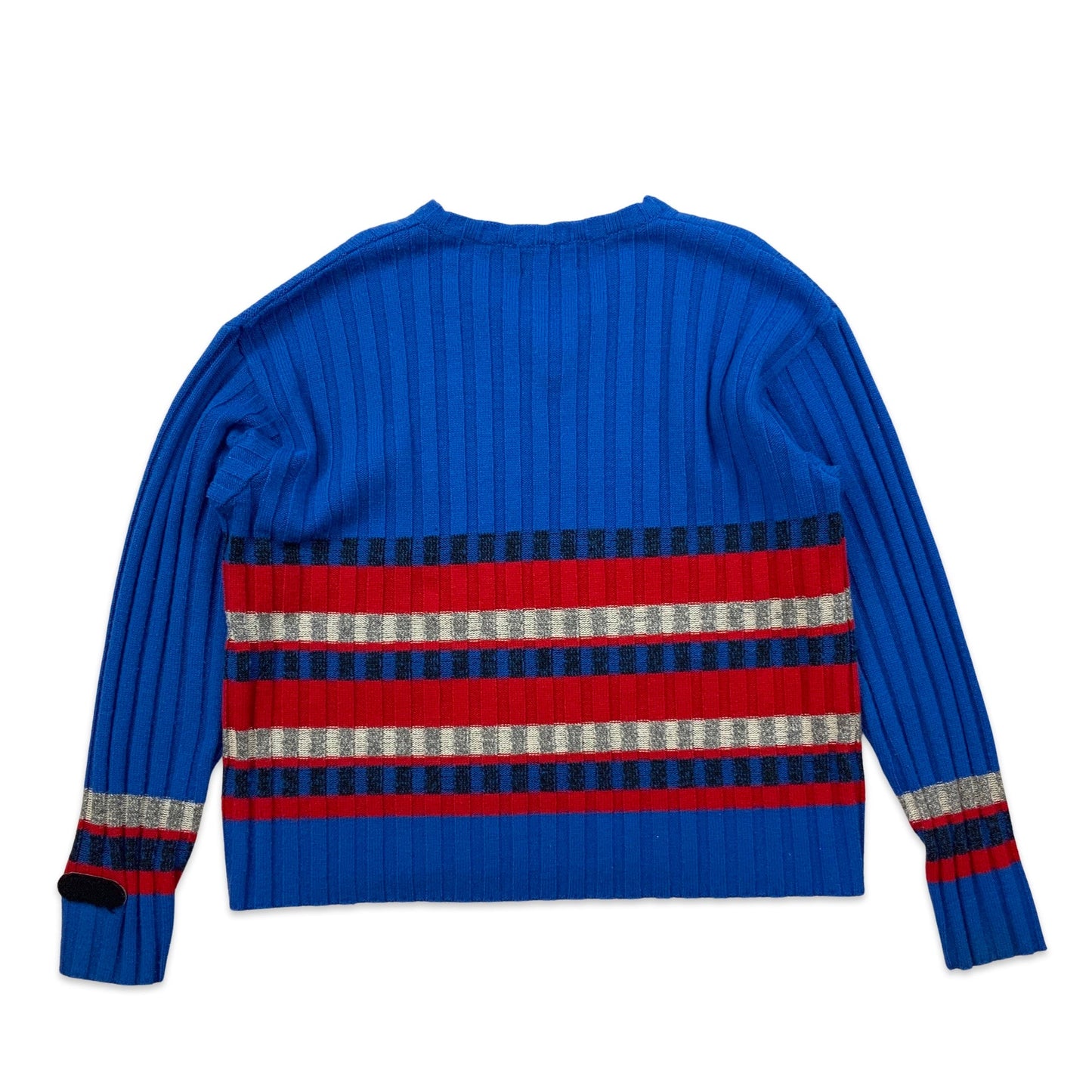 Vintage Replay Blue Red & Grey Ribbed Knit V-neck Jumper 18 20 22