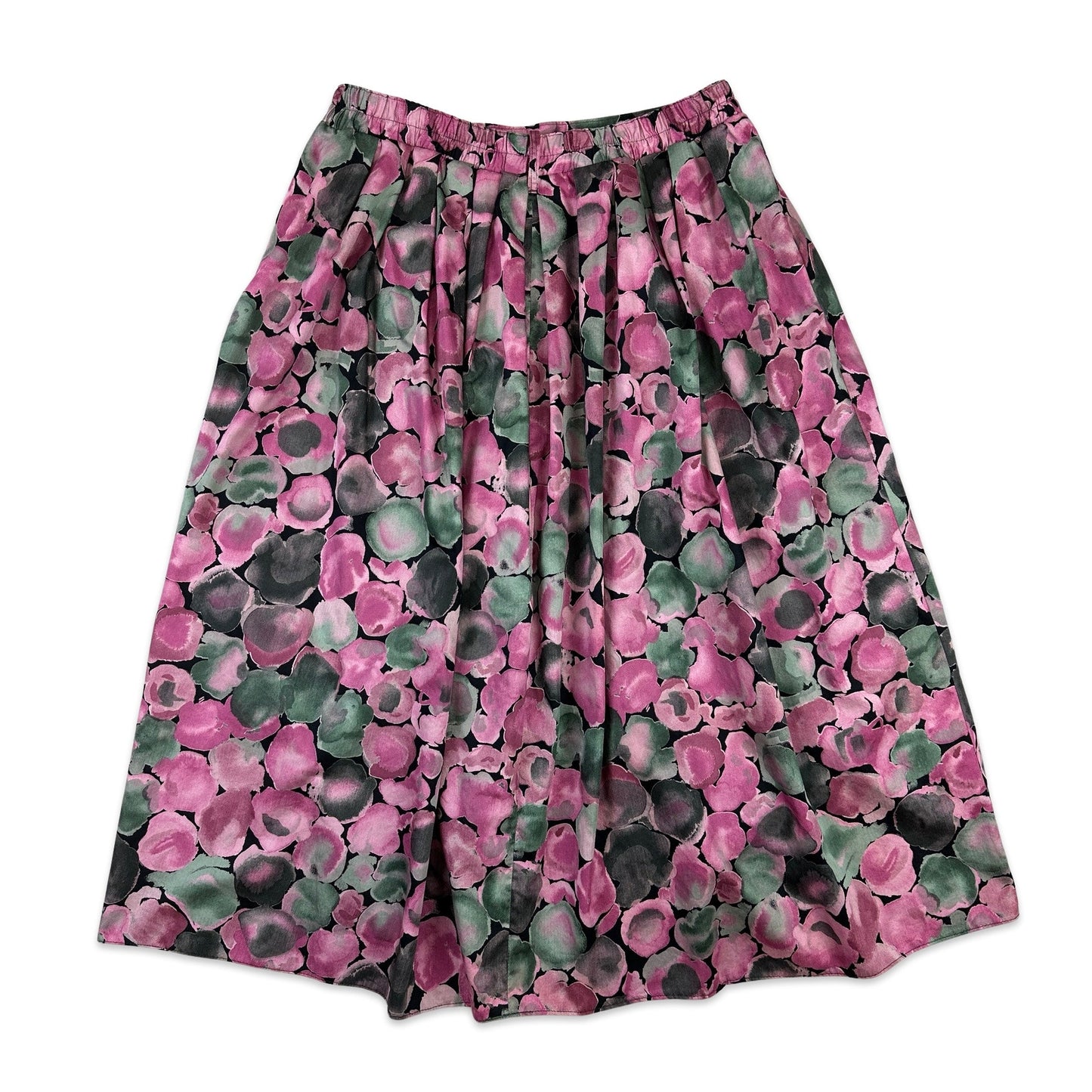 90s Vintage Pink Floral Midi Skirt 12 14