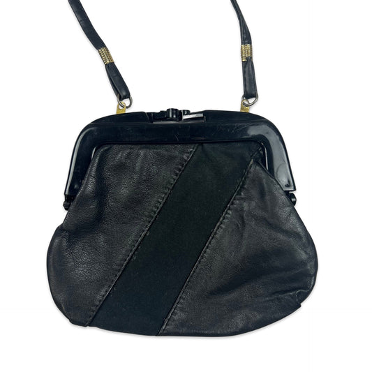 Vintage 70s Black Leather Coin Purse Handbag