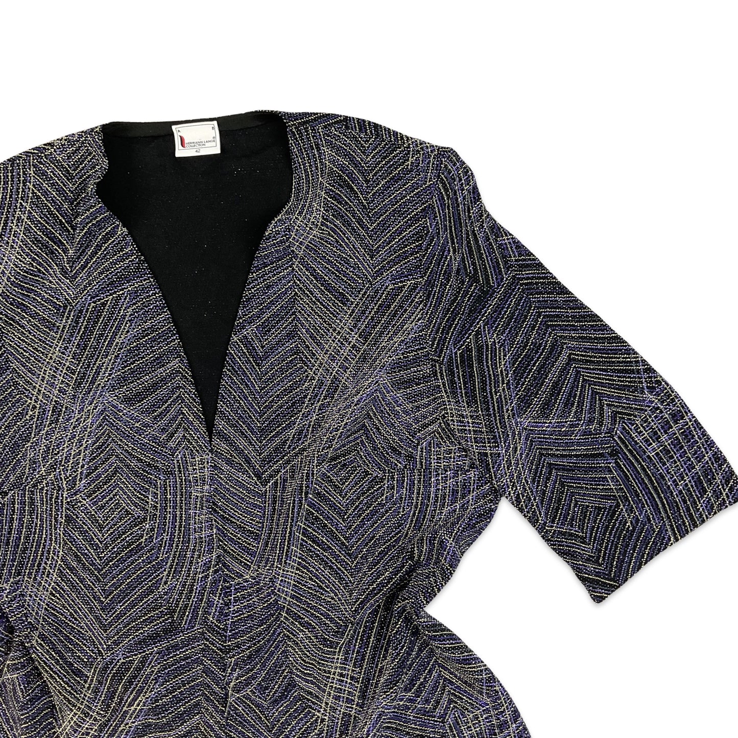 Vintage 80s Blue Purple Gold Lurex Shimmer Festival Blouse 14 16