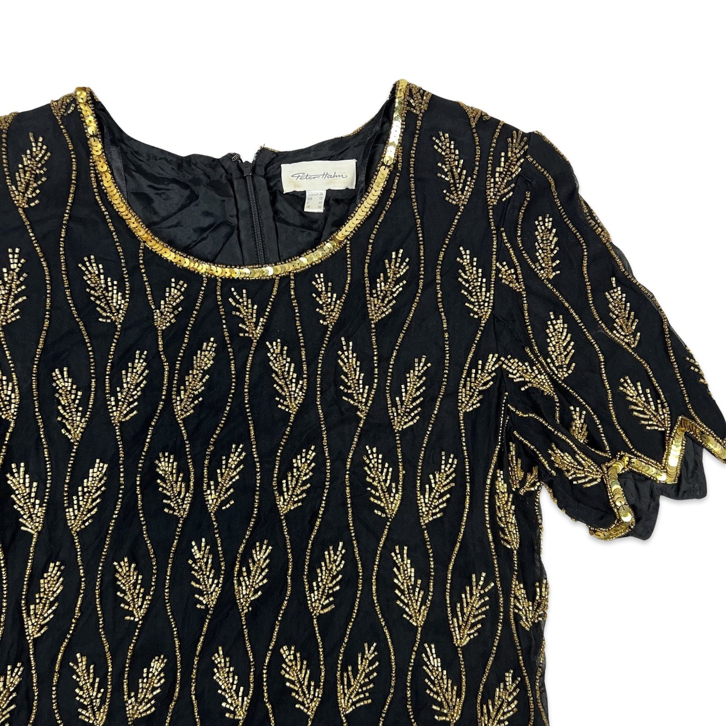Vintage 80s Sequin Blouse Black Gold 8 10