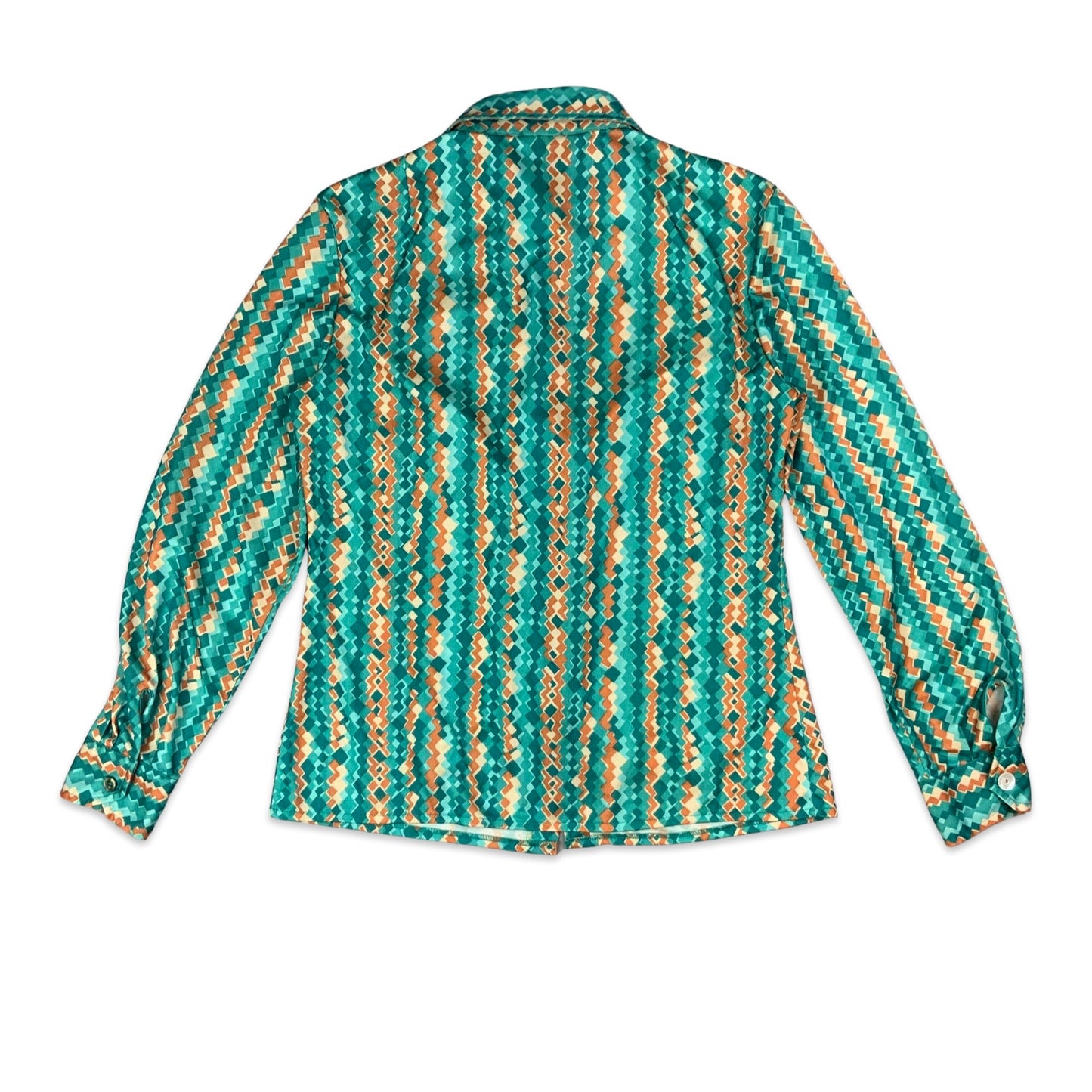 Vintage 80s Green & Orange Floral Patterned Blouse 8 10