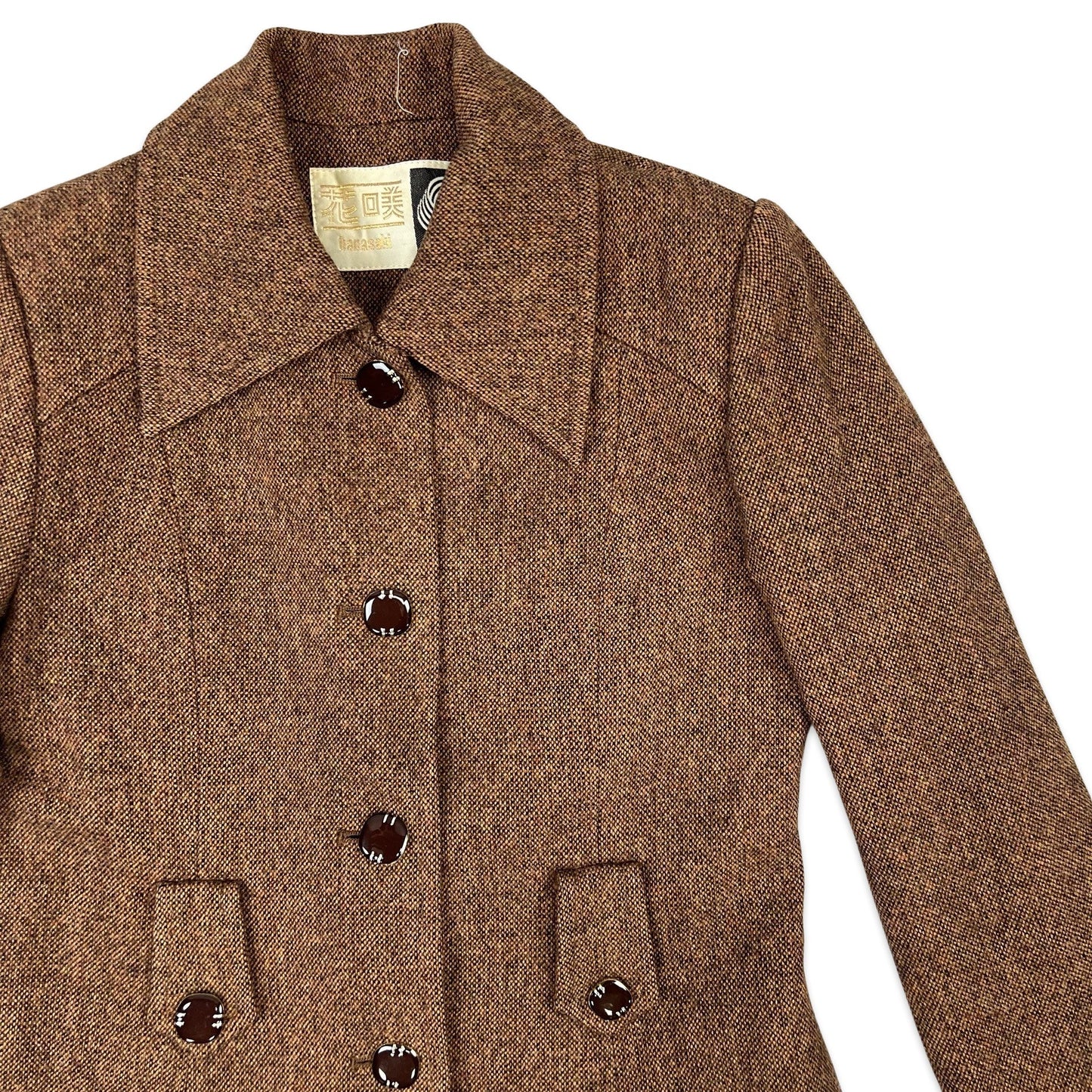 Vintage Tweed Wool Coat Brown 6 8