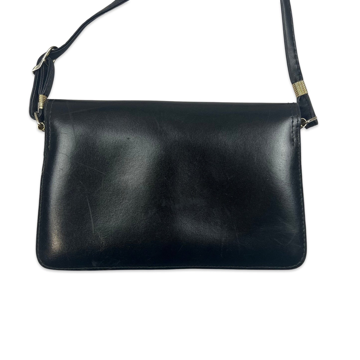 Vintage 80s Black Gold Crossbody Handbag