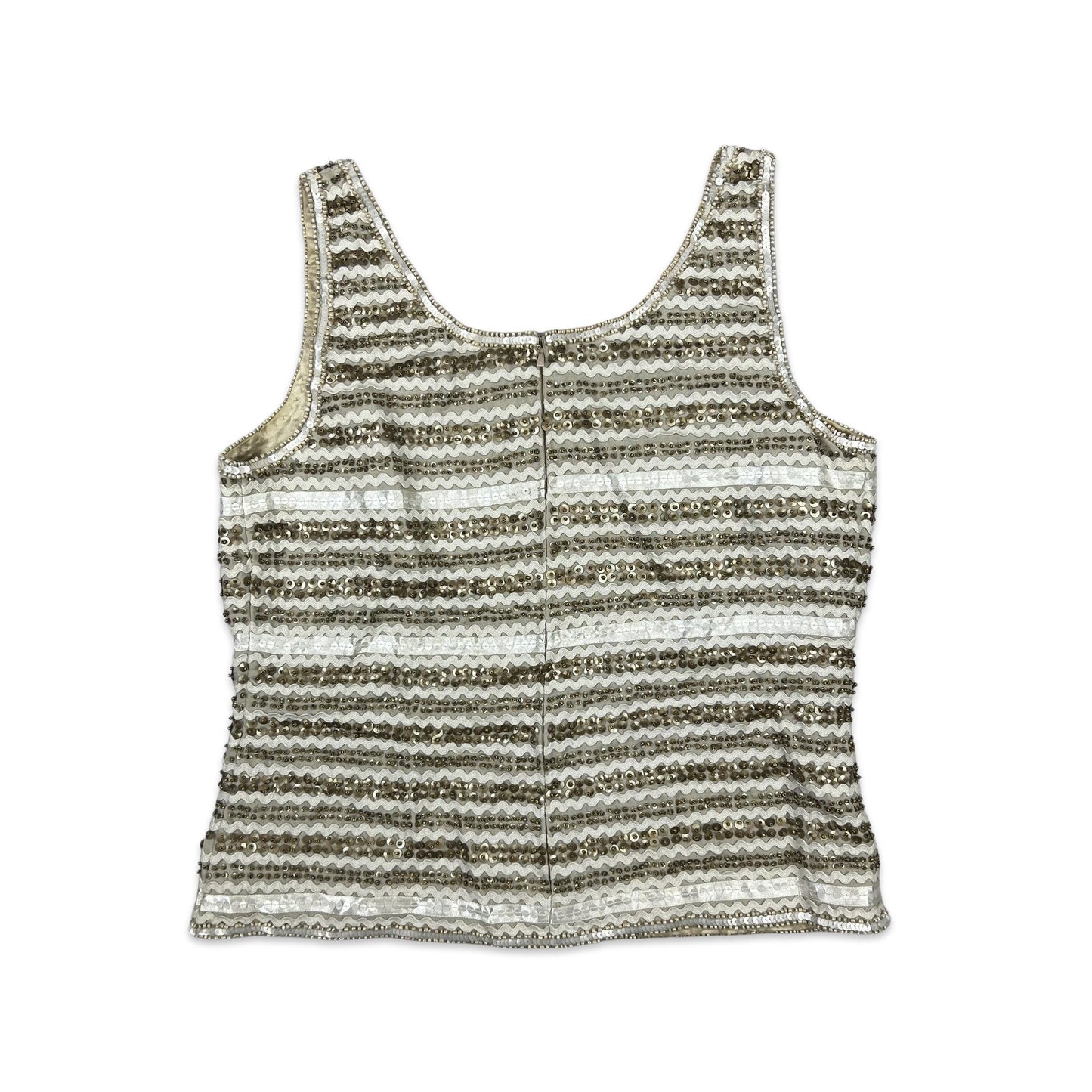 Vintage Sequin Vest Cream White Gold 10 12