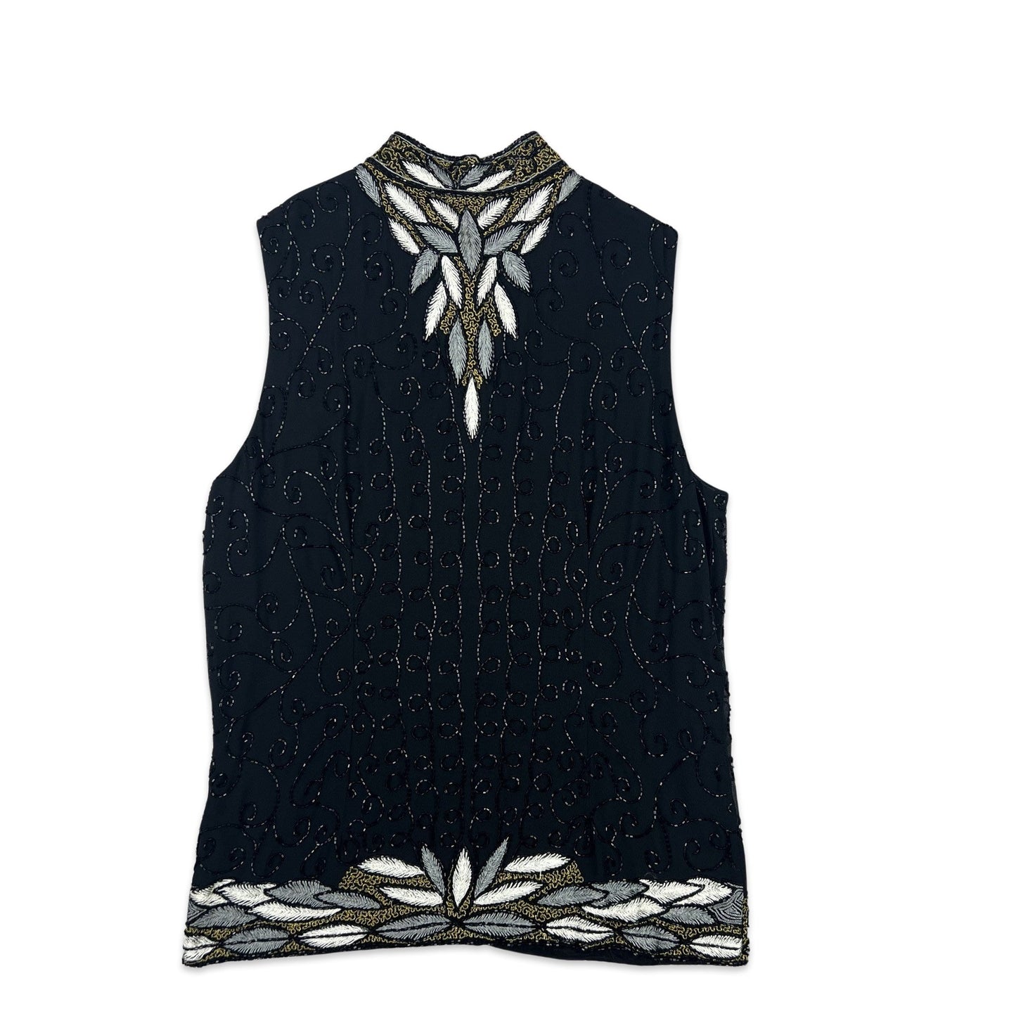 Vintage Sequin Blouse Black Silver Gold 10 12