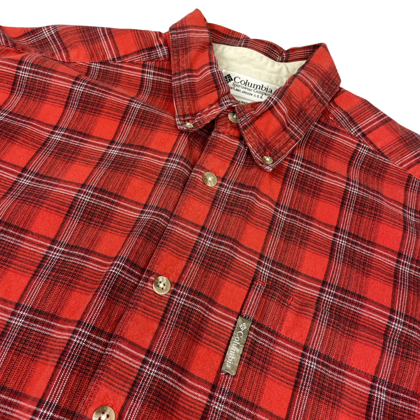 Vintage Columbia Red Plaid Flannel Shirt Size XL
