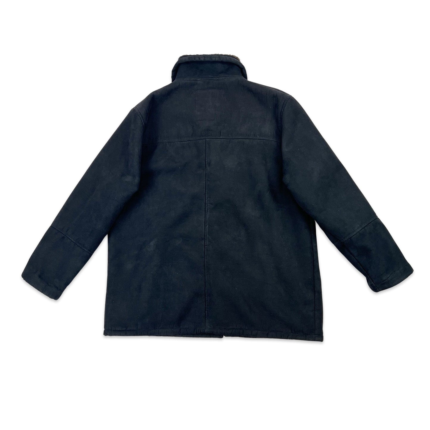 Vintage Shearling Coat Black Brown L XL