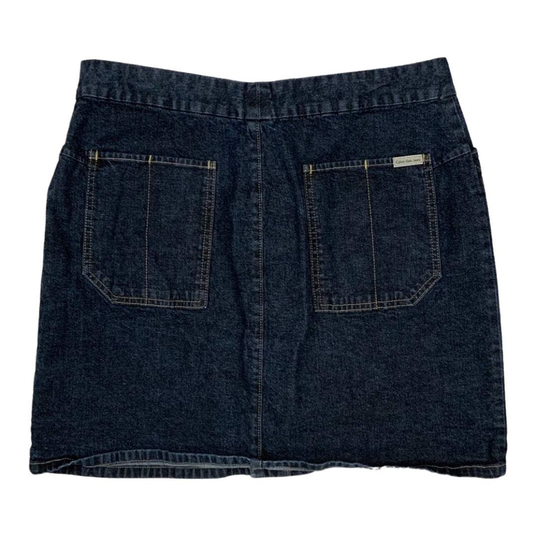 Vintage Y2K Calvin Klein Button Down Dark Blue Denim Skirt 12