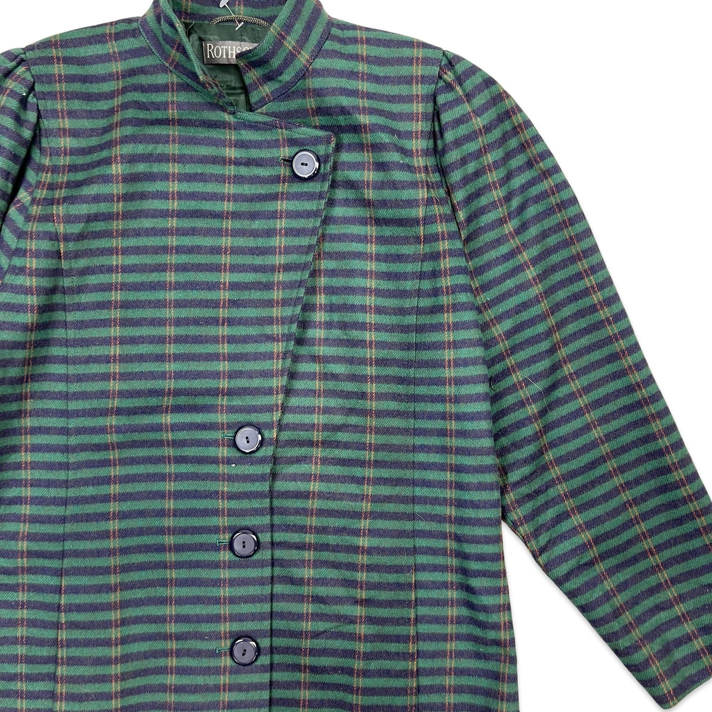 Vintage 80s Wool Coat Green Purple Orange Stripe Tartan 12 14