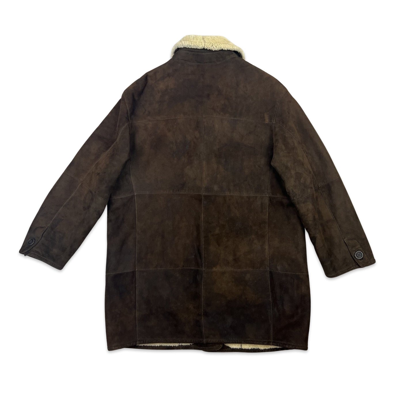 Vintage 90s Suede Shearling Coat Brown 14 16 18