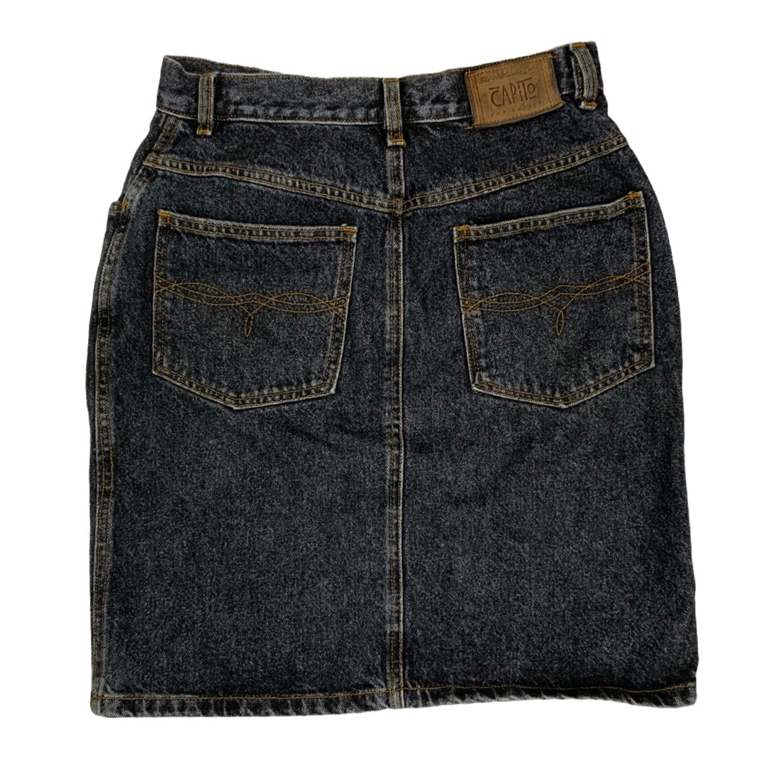 Vintage 90s Embroidered Denim Mini Skirt Black Size 10