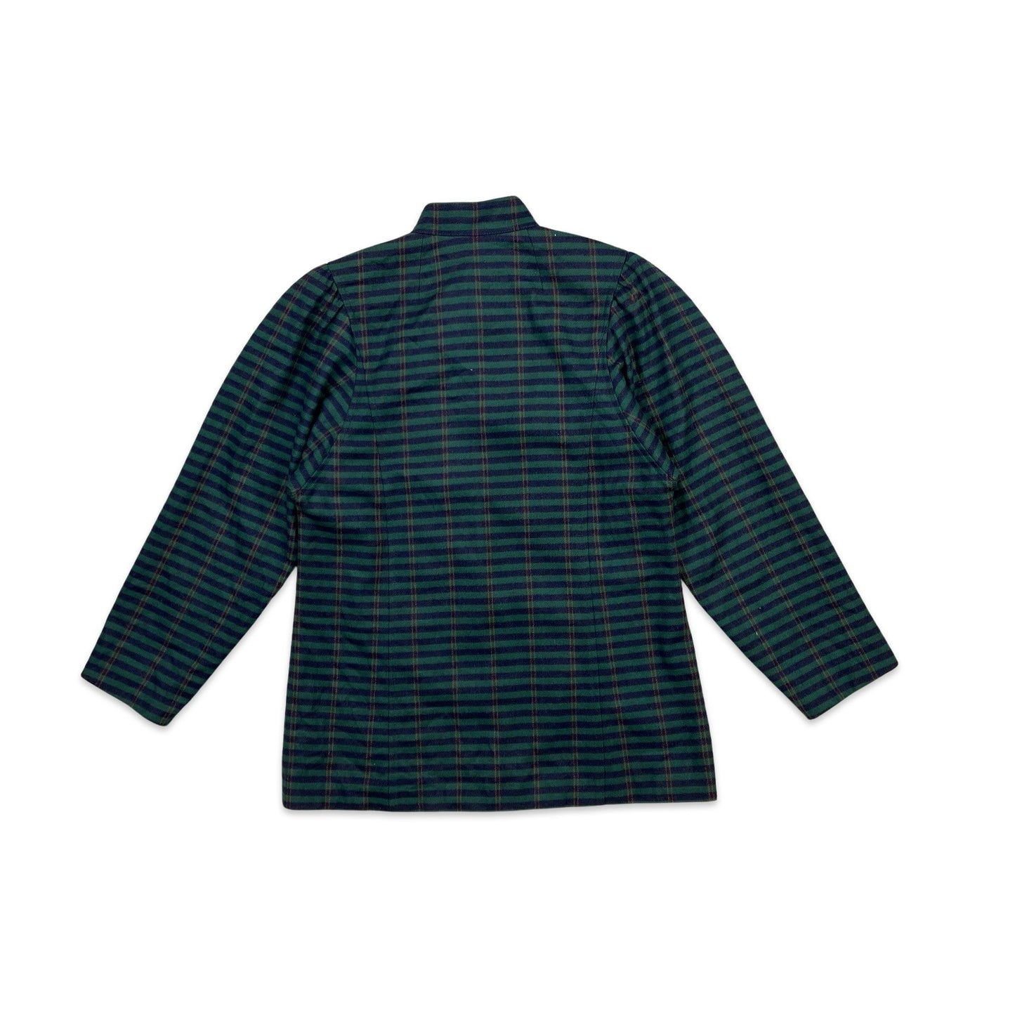 Vintage 80s Wool Coat Green Purple Orange Stripe Tartan 12 14