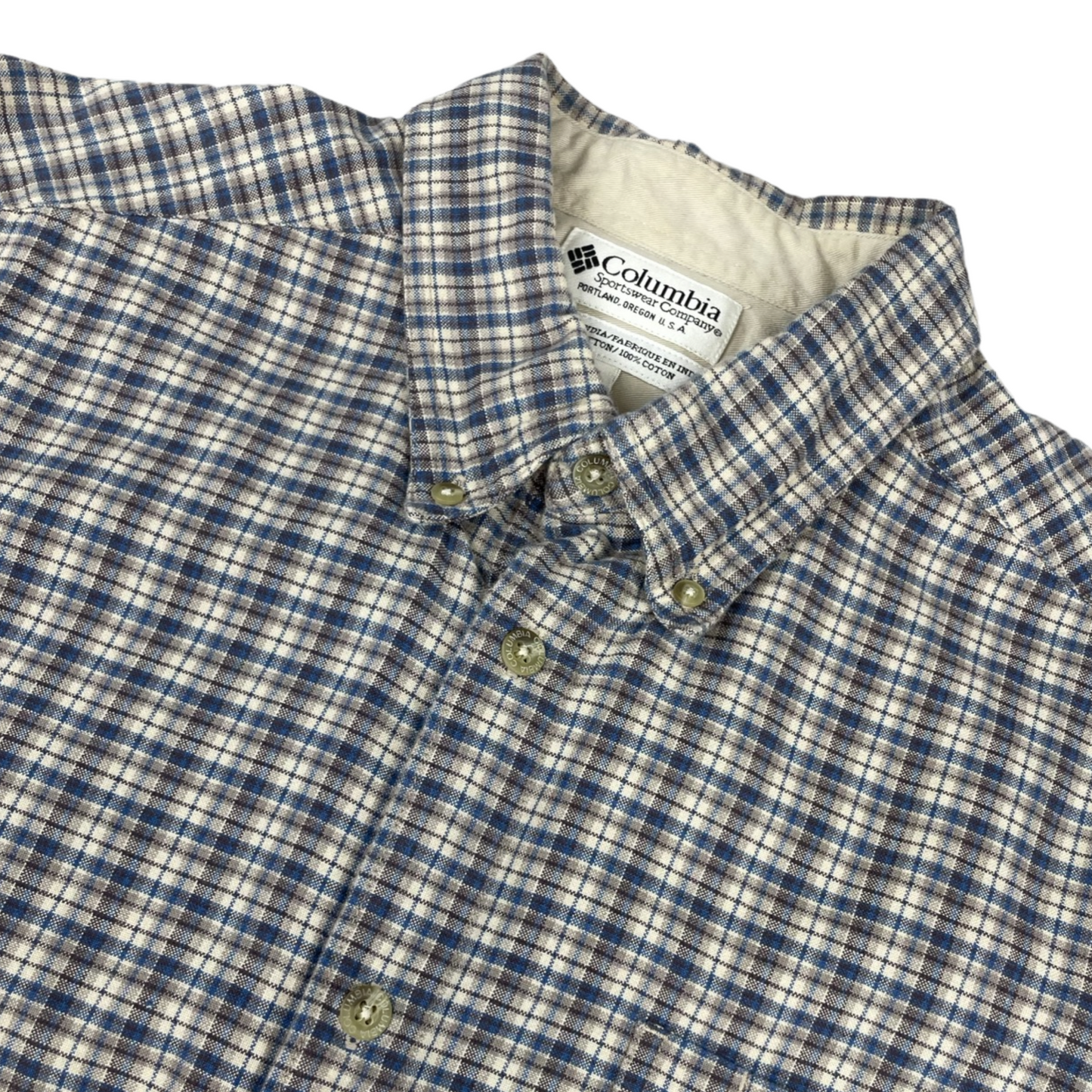 Vintage Columbia Blue and Brown Plaid Flannel Shirt XXL