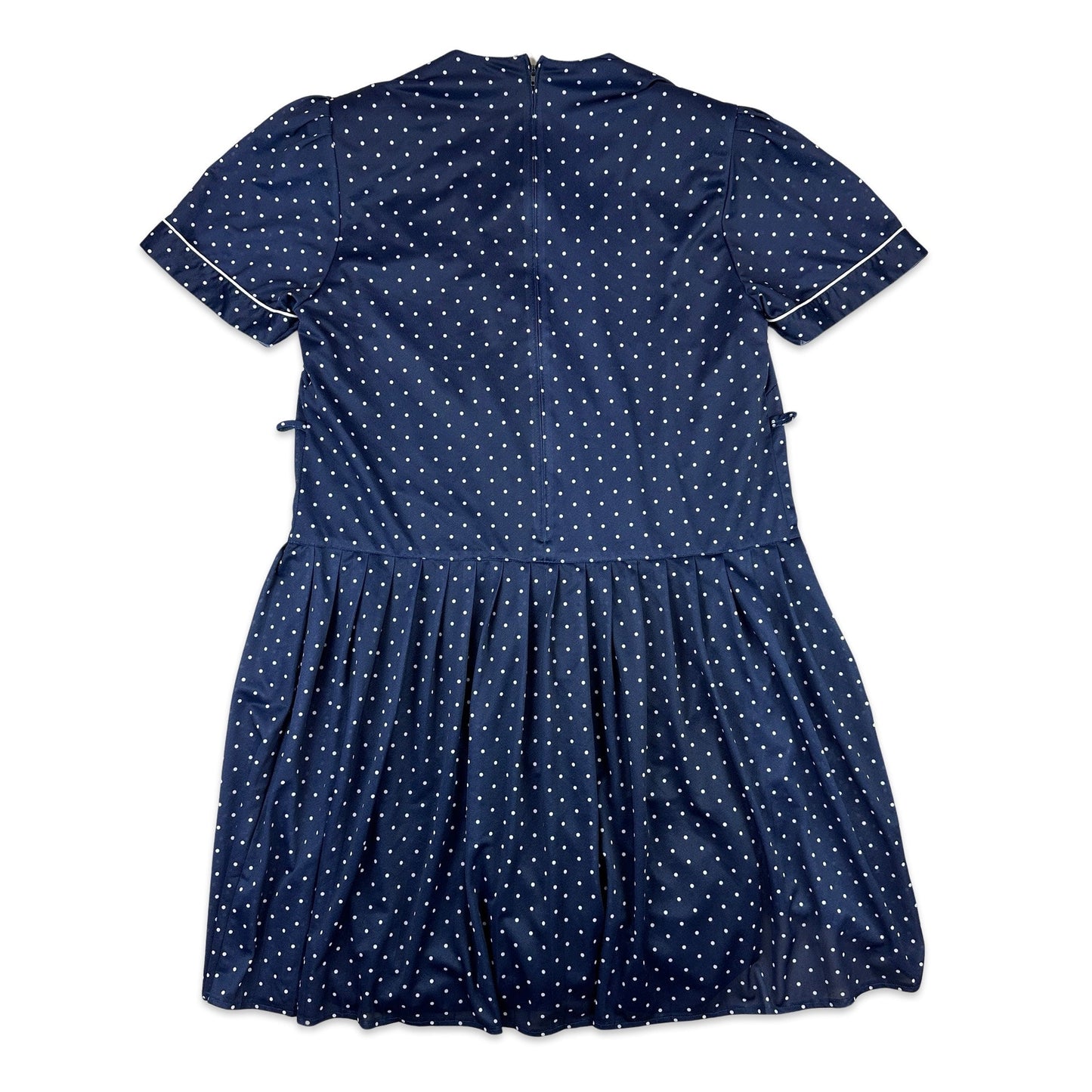 80s Vintage Navy Polka Dot Dress 18