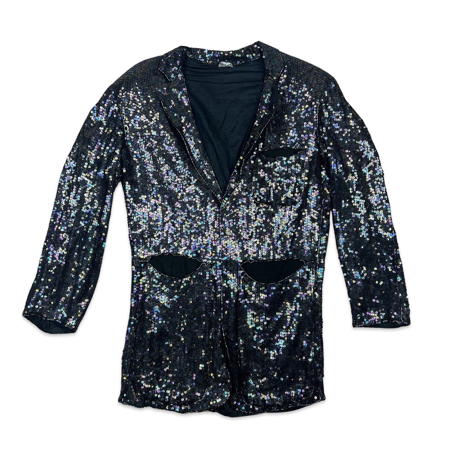 Vintage 80s Sequin Blazer Jacket Black Purple 8 10 12