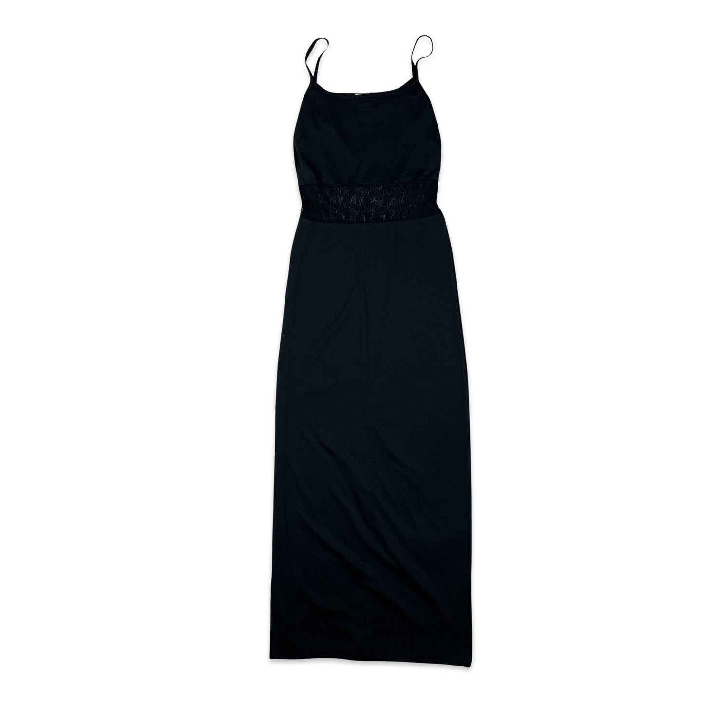 Vintage 90s Maxi Slip Dress Lace Black 6 8