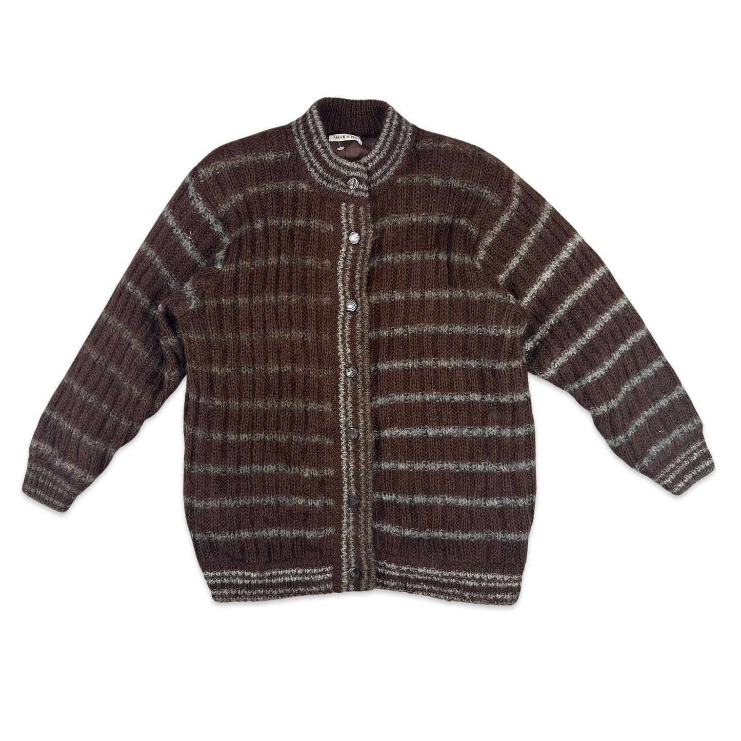 Vintage Mohair Stripe Cardigan Brown Grey 10 12 14