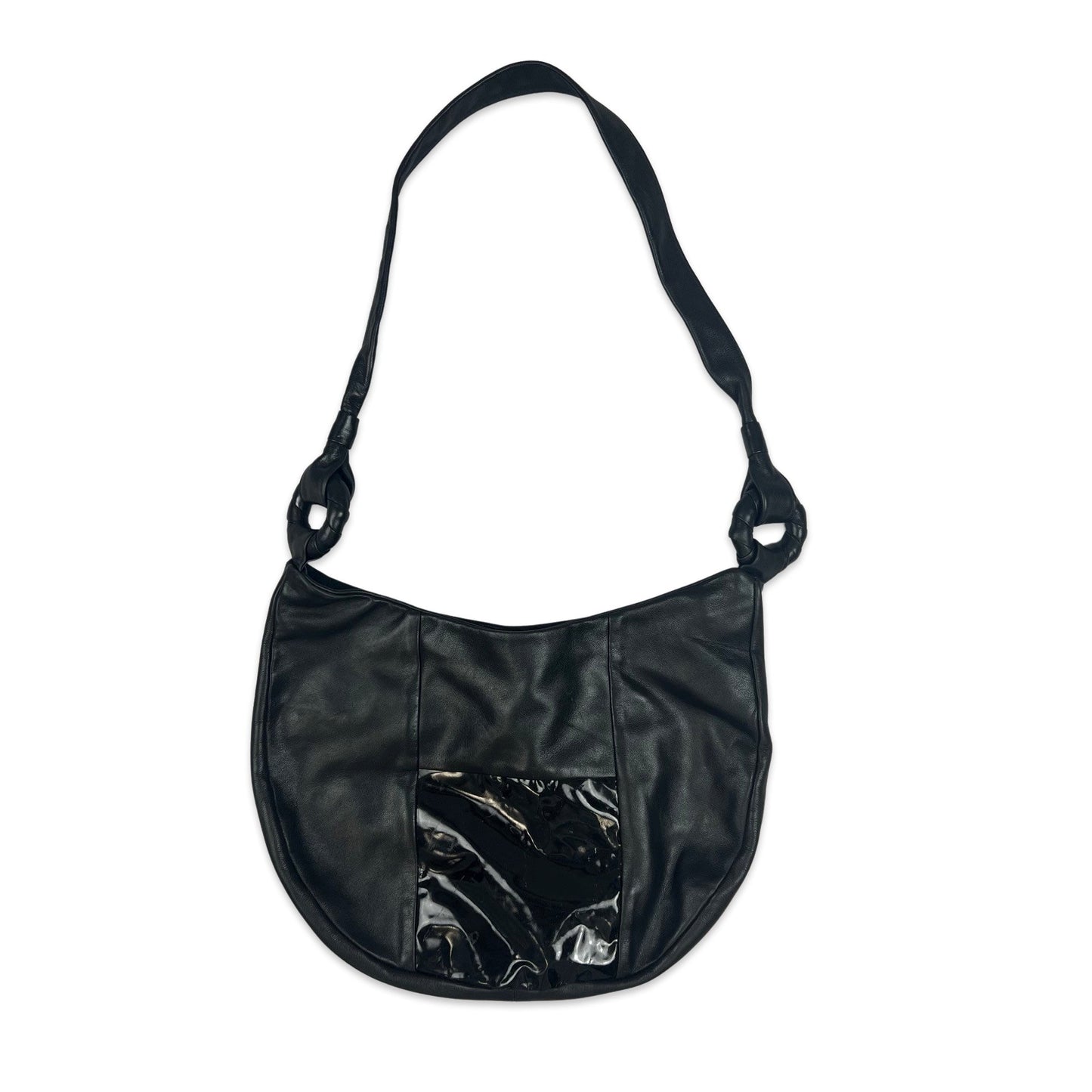 90s Vintage Hobo Leather Handbag Black