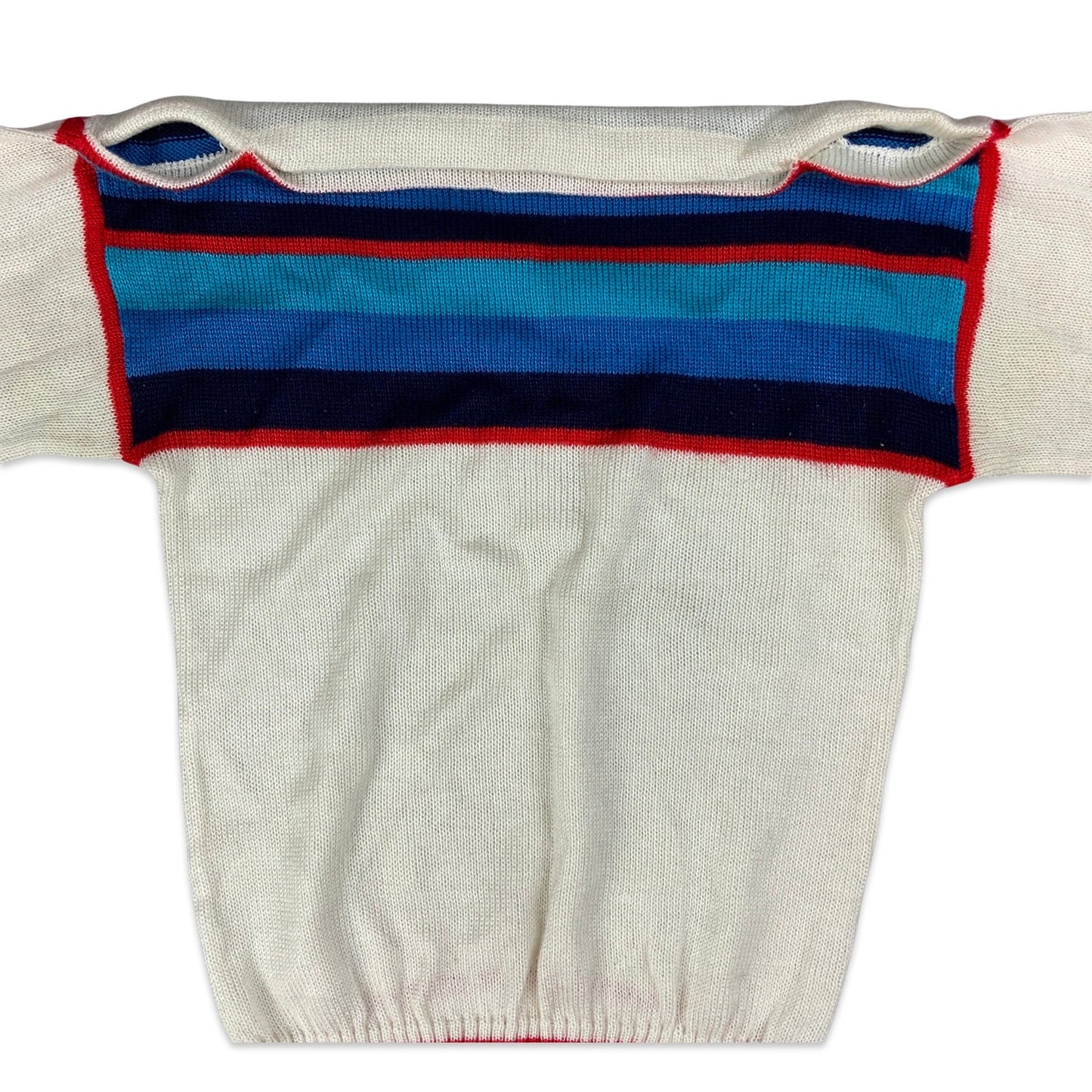 Vintage White Blue & Red Striped Short Sleeved Knitted Jumper 8 10