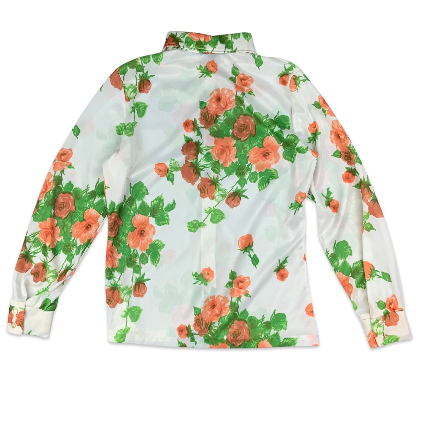 Vintage White Green & Peach Floral Blouse 10 12