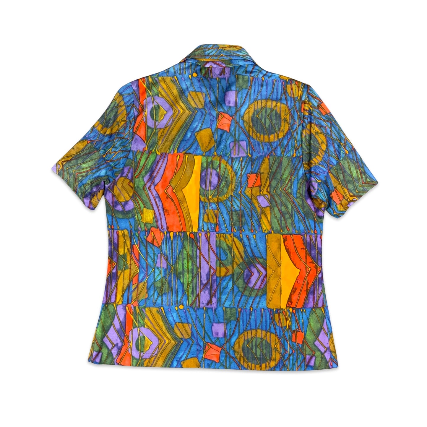 Vintage Blue Orange & Green Abstract Pattern Blouse 12 14
