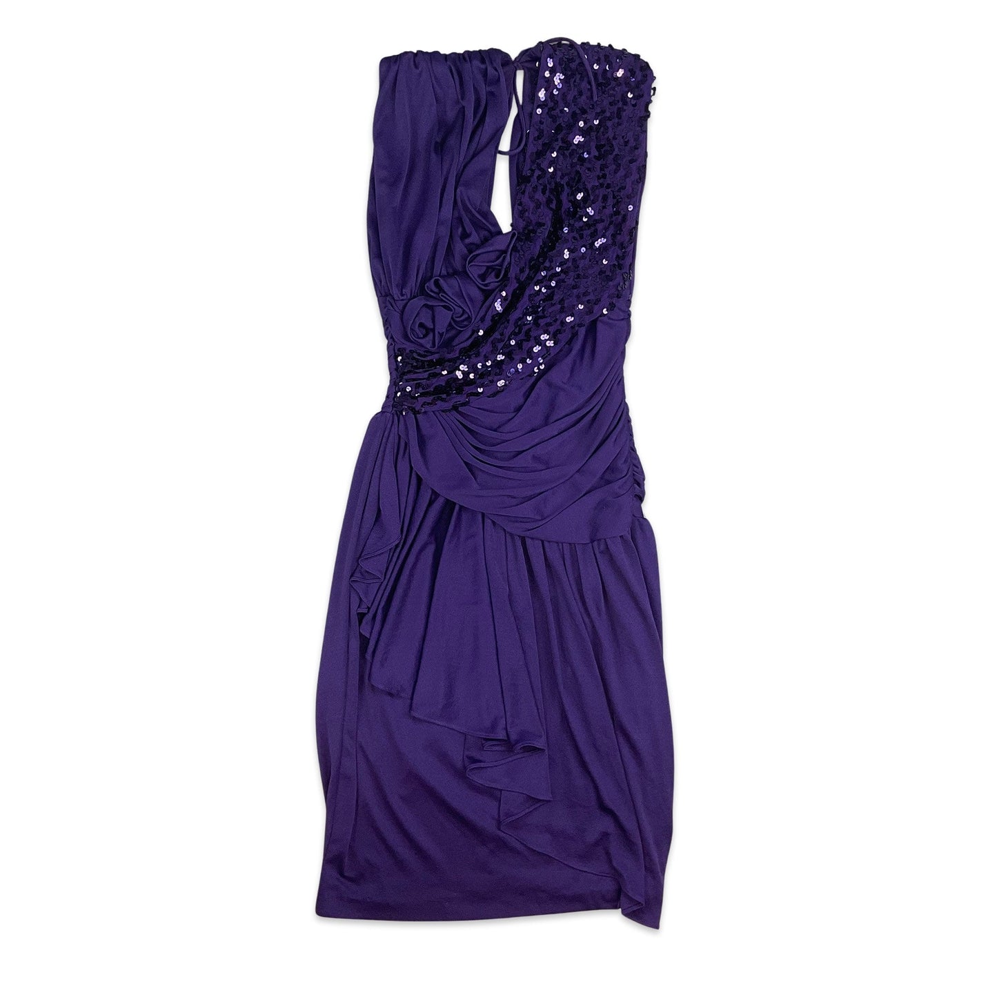 Vintage 80s 90s Party Sequinned Asymmetric Midi Dress Purple 8 10