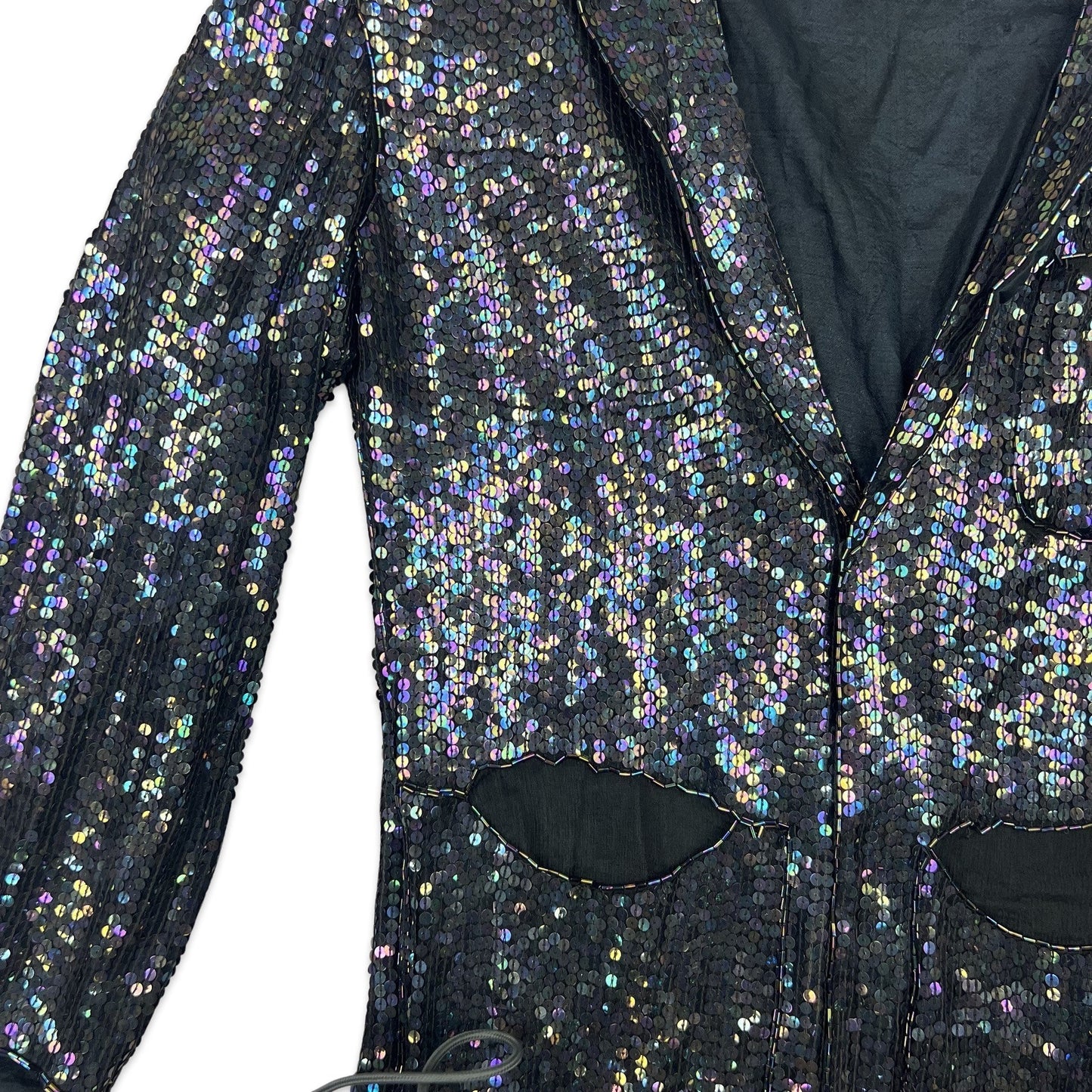 Vintage 80s Sequin Blazer Jacket Black Purple 8 10 12